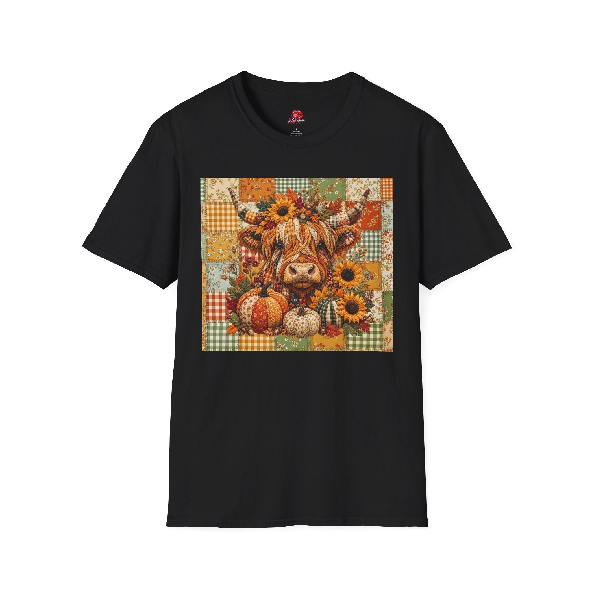 Autumn Patchwork Highland Cow T-Shirt