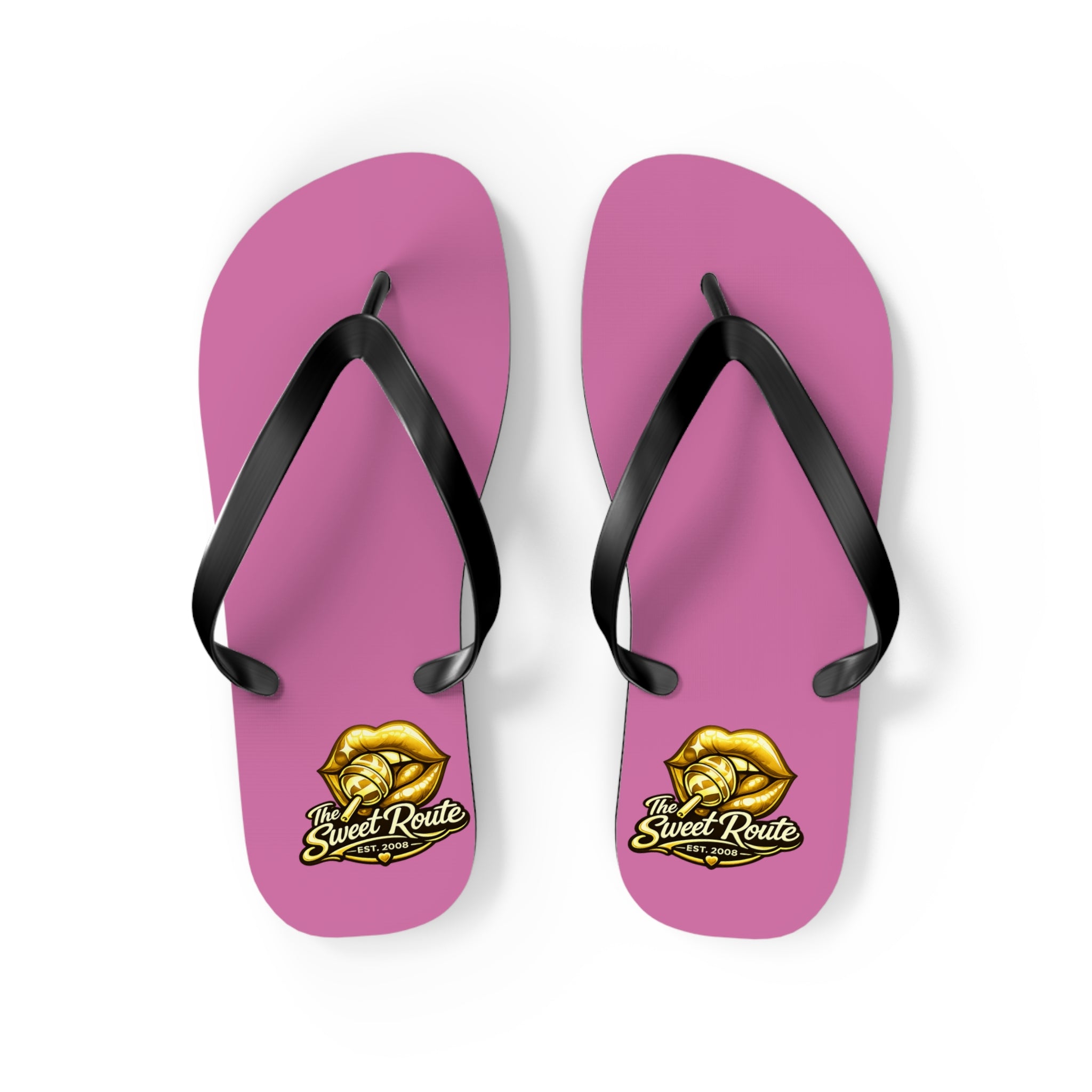 Gold Sweet Route Logo Beach Sandals