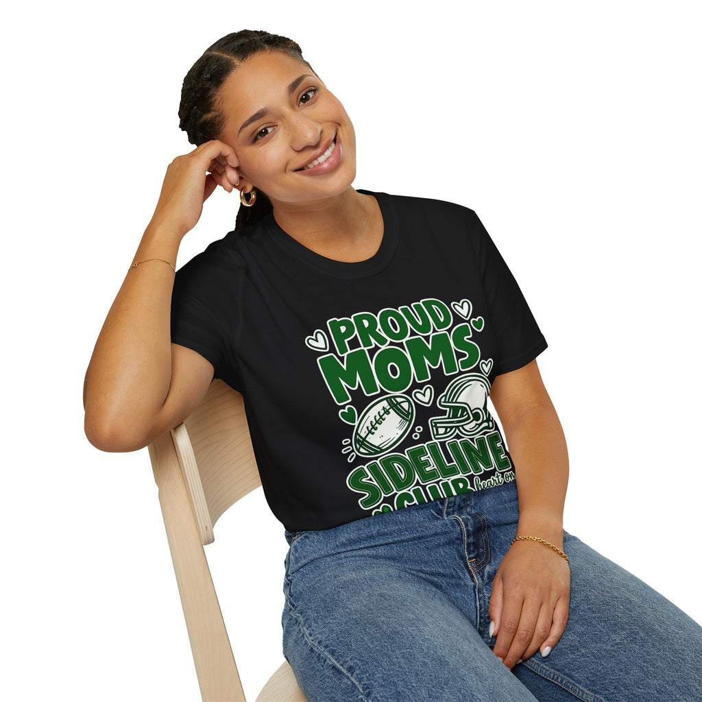 Proud Moms Sideline Club Football Mom T-Shirt | Game Day Graphic Tee | Cute Football Season Mom Shirt