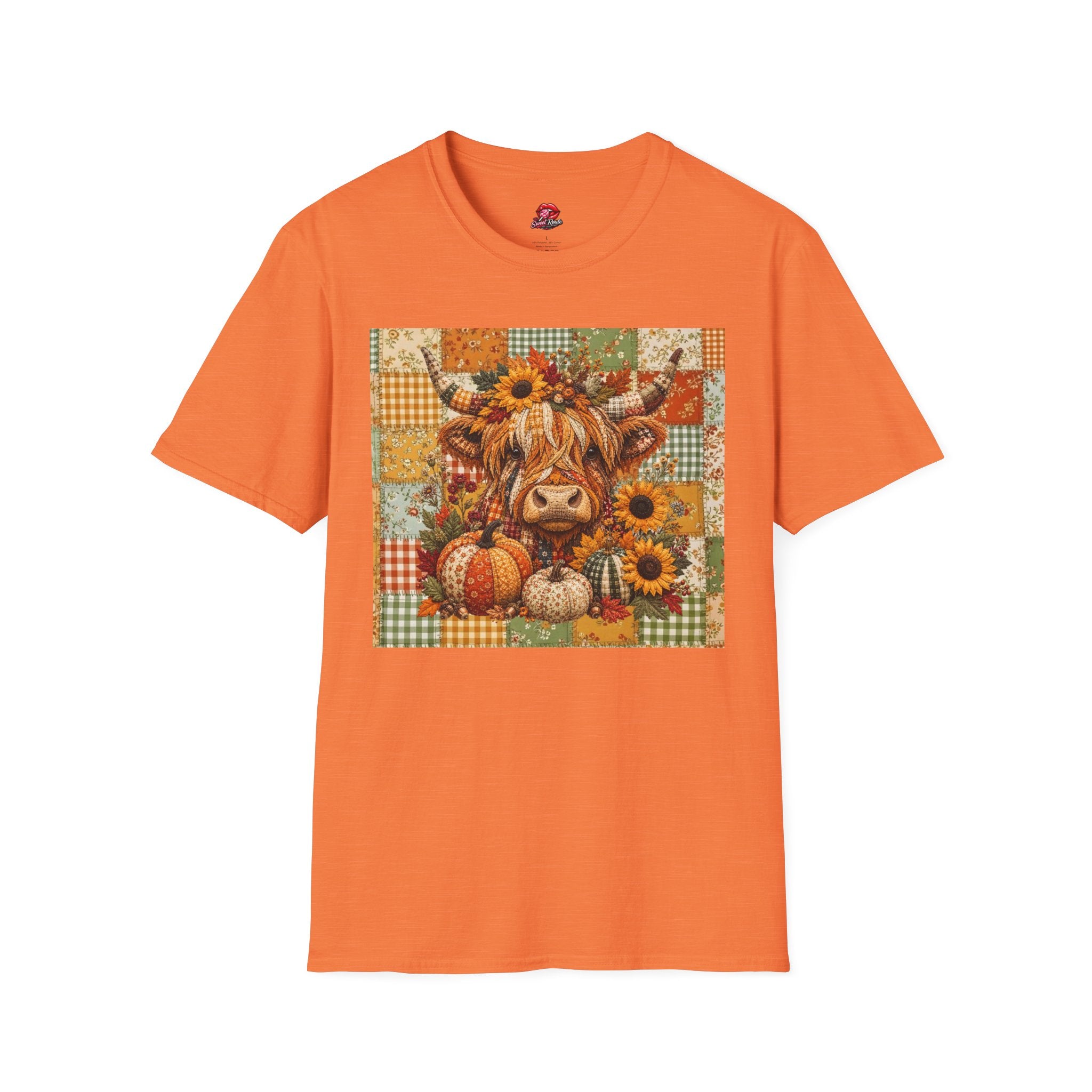 Autumn Patchwork Highland Cow T-Shirt