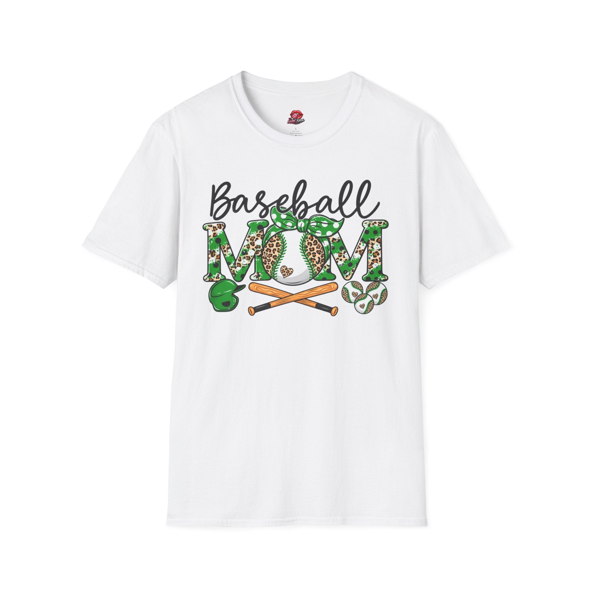 Green Leopard Baseball Mom Tee