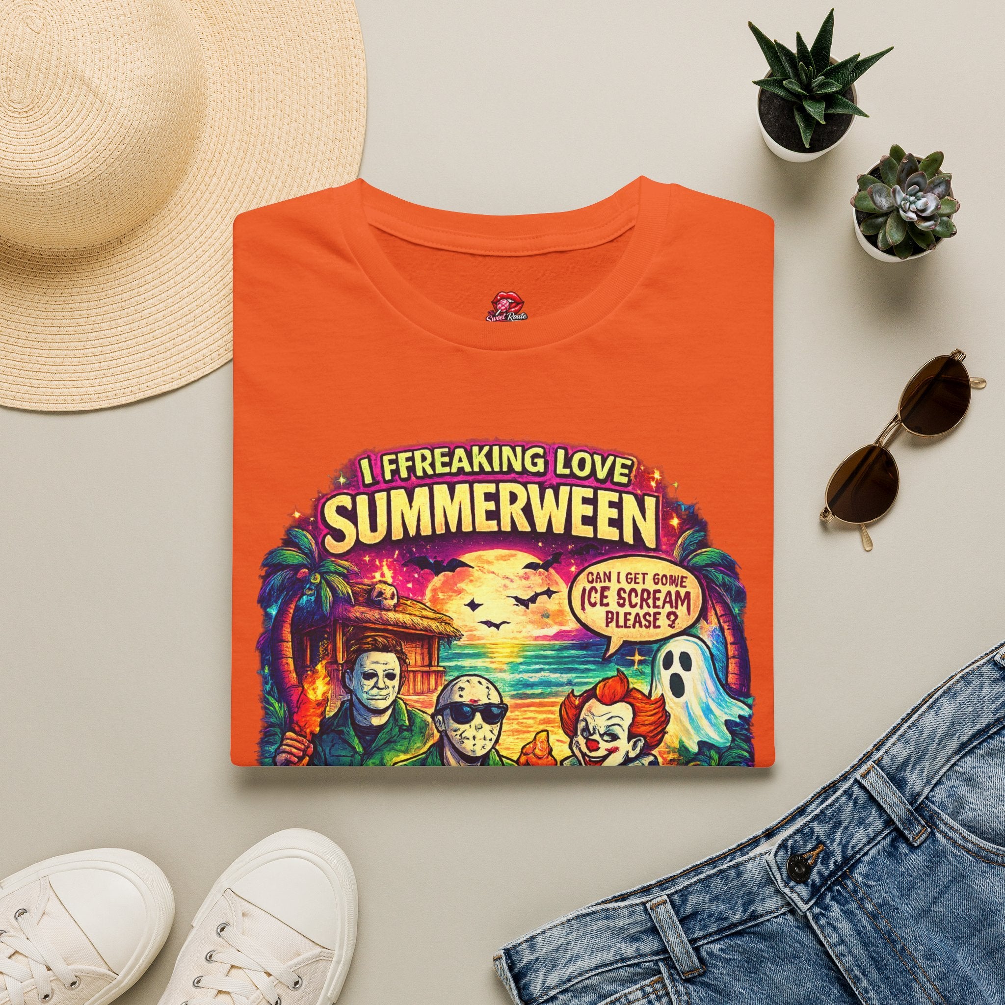 Summerween Horror Beach T-Shirt — "I Freaking Love Summerween" Graphic Tee