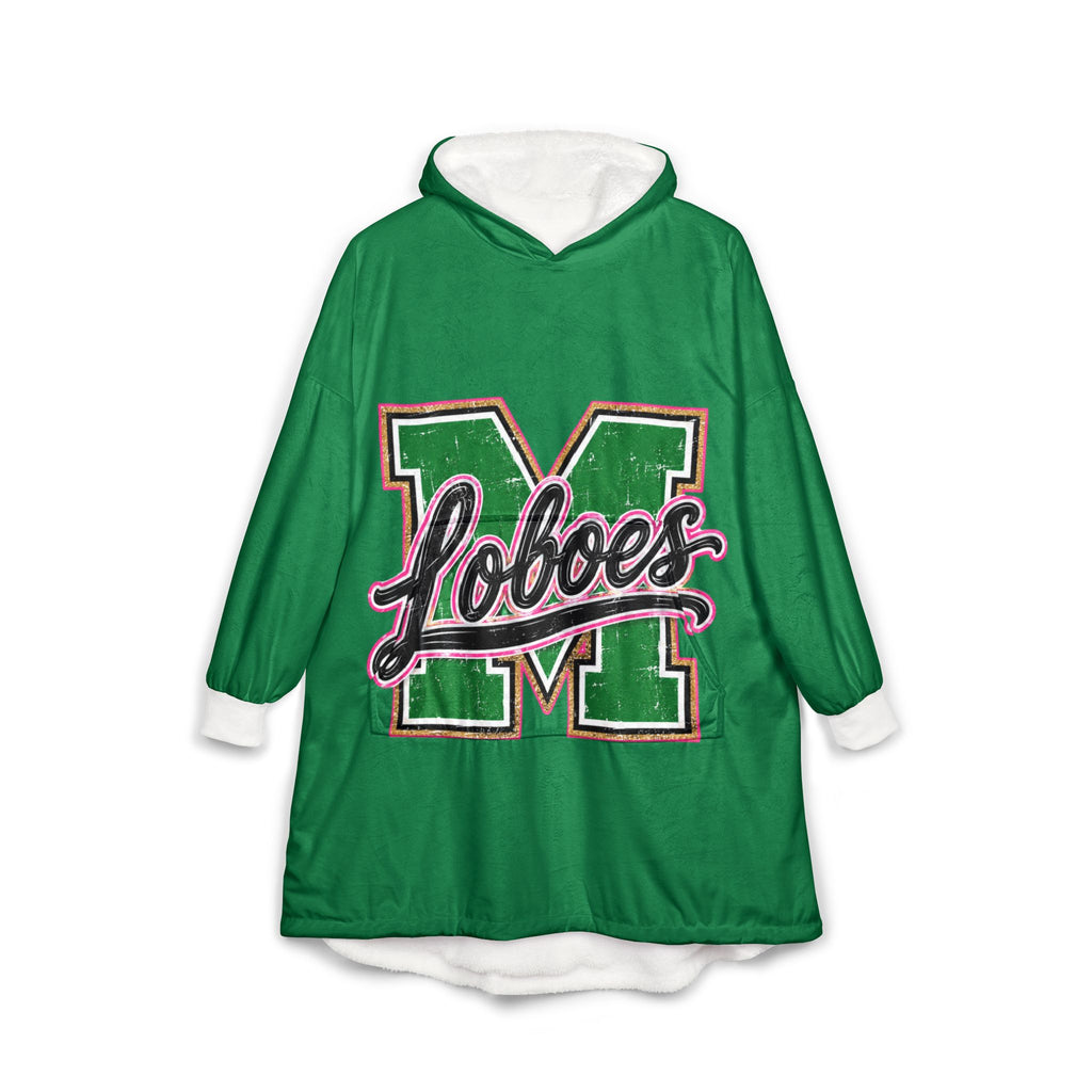 Monahan Loboes Hooded Cheer Blanket — Green Team Spirit Sherpa Cloak