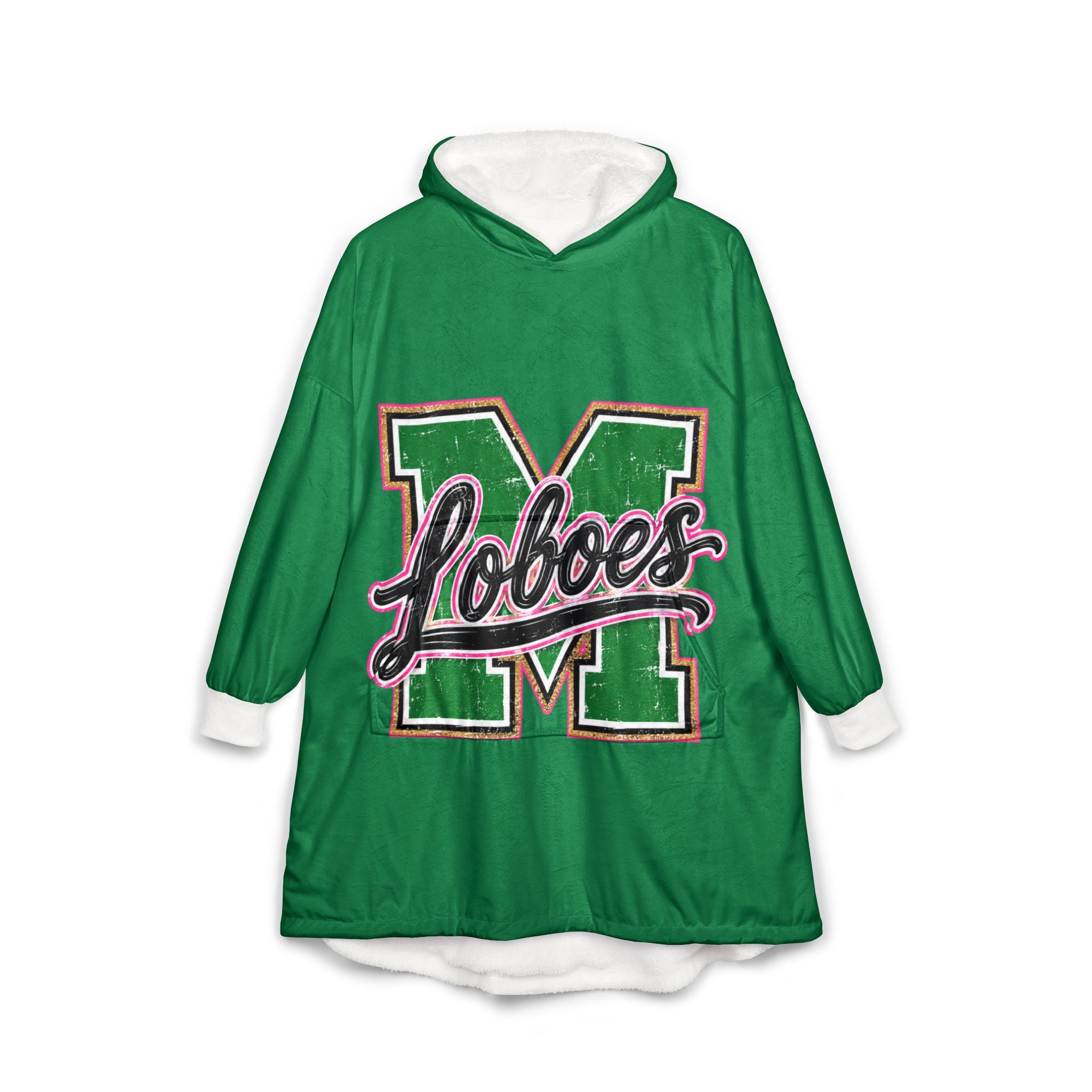 Monahan Loboes Hooded Cheer Blanket — Green Team Spirit Sherpa Cloak