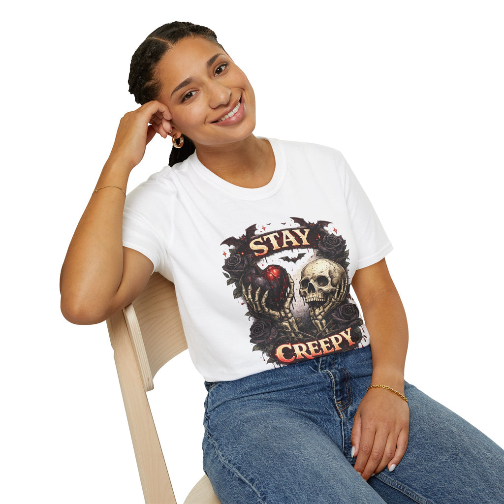 Stay Creepy Skull Heart T-Shirt | Gothic Halloween Skull Tee | Spooky Season Graphic Shirt | Dark Academia Halloween | Horror Lover Gift