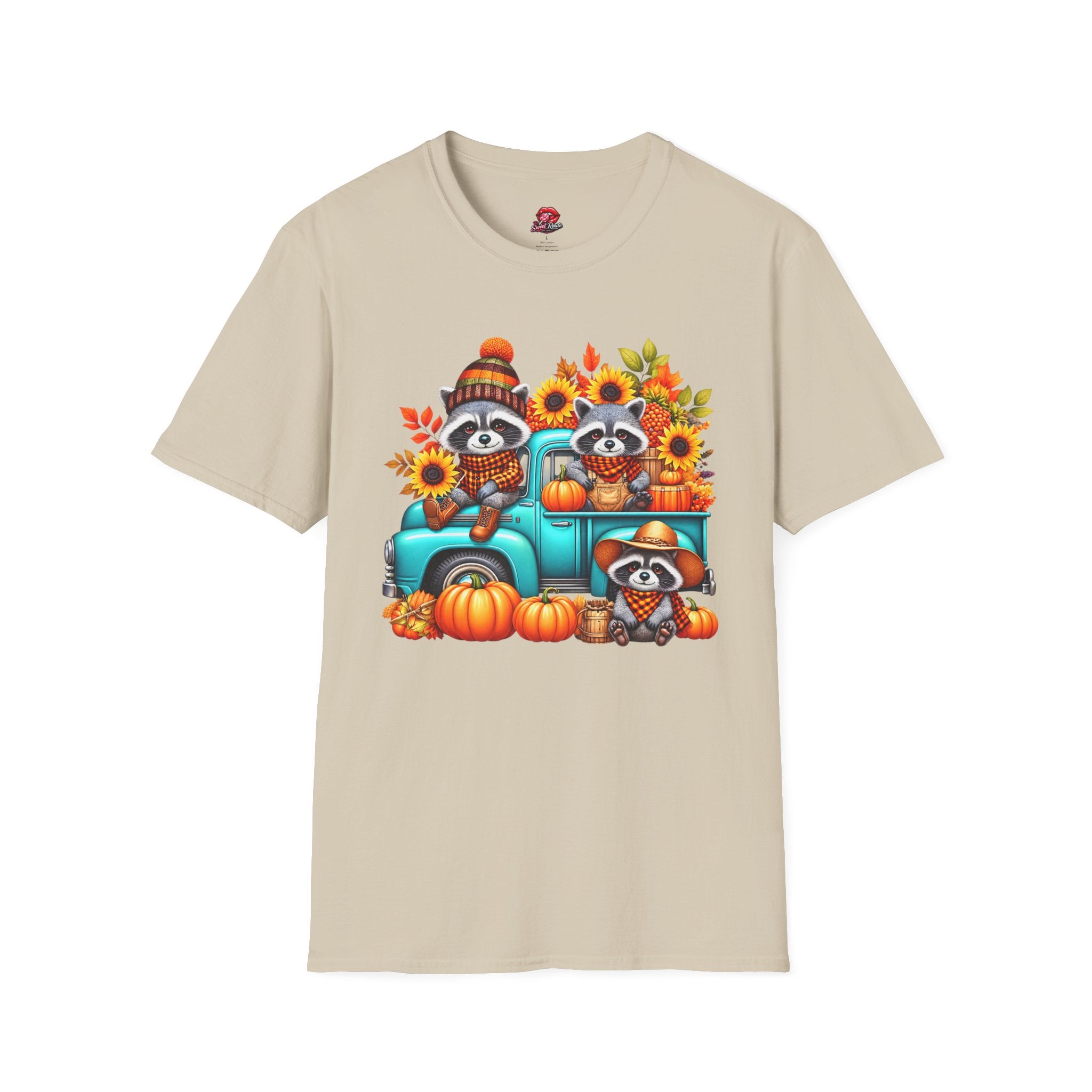 Cute Sunflowers & Pumpkins Autumn Raccoon Tee