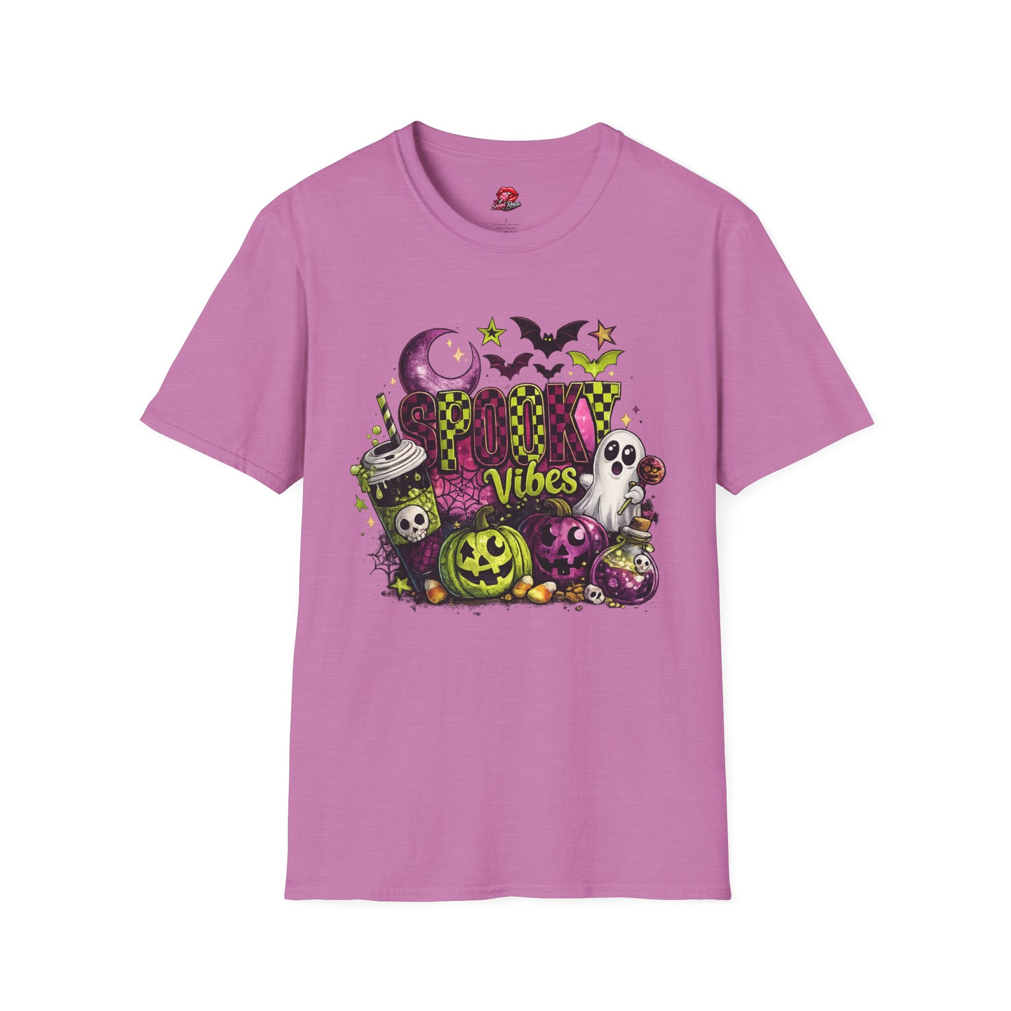 Spooky Vibes Halloween Ghost Pumpkin T-Shirt | Cute Retro Fall Graphic Tee | Vintage Halloween Shirt | Autumn Ghost Shirt | Spooky Season Gift