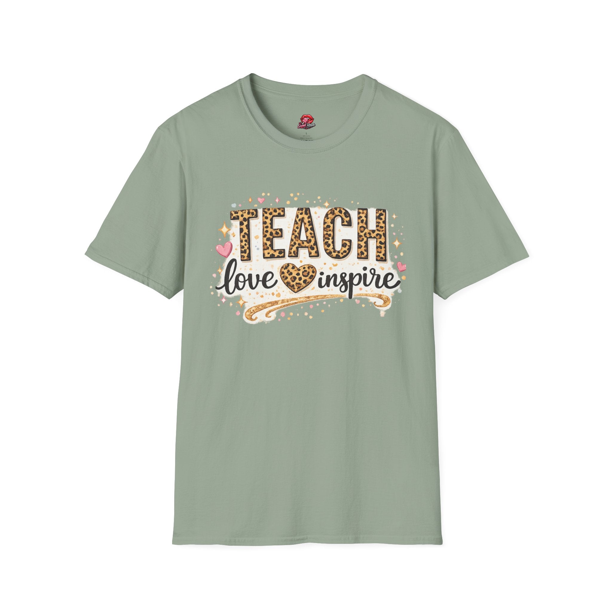 Teach Love Inspire Leopard Heart Teacher T-Shirt | Inspirational Teacher Appreciation Gift | Cute Back to School Graphic Tee
