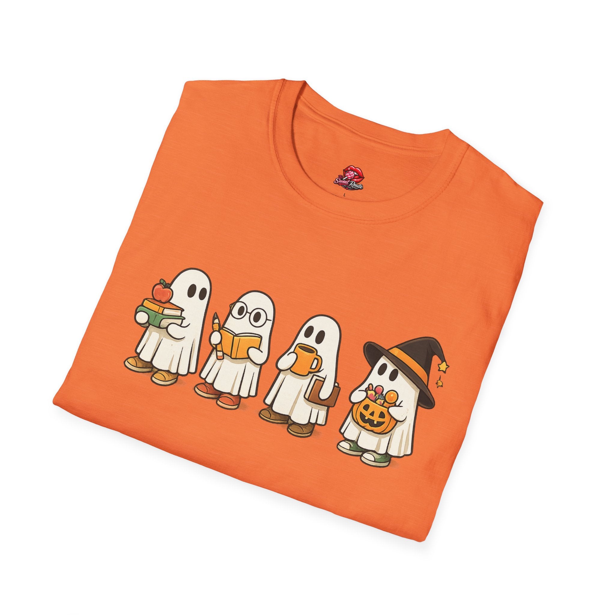 Cute Trick-or-Treat Ghosts Halloween T-Shirt | Adorable Ghost Graphic Tee | Spooky Season Fall Shirt for Women