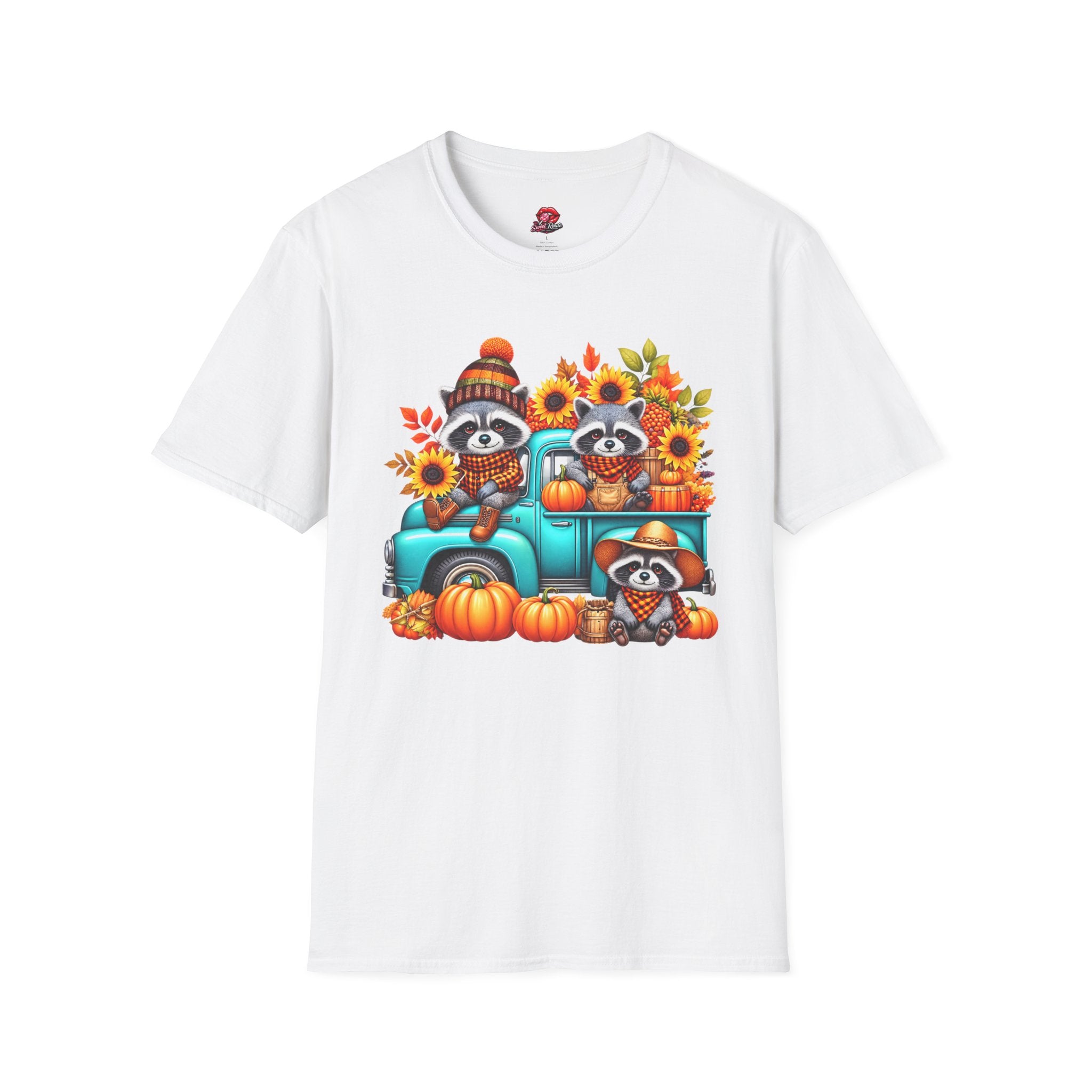 Cute Sunflowers & Pumpkins Autumn Raccoon Tee