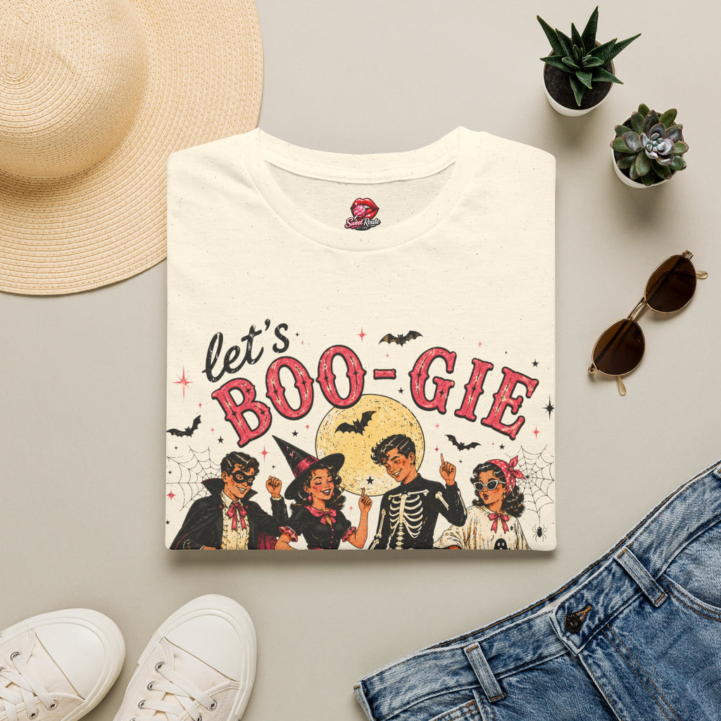 Let’s Boo-gie Halloween T-Shirt | Retro Dancing Ghost Graphic Tee | Cute Spooky Party Shirt | Funny Fall Halloween Tee | Halloween Gift