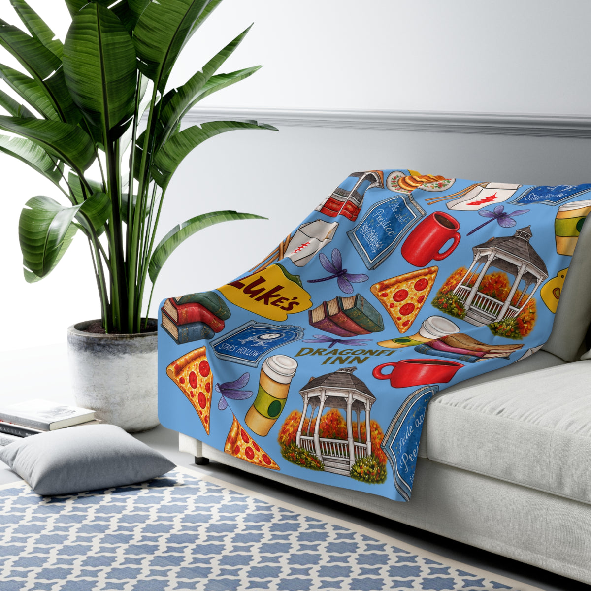 Cozy Pop Culture Diner Pattern GG Sherpa Blanket