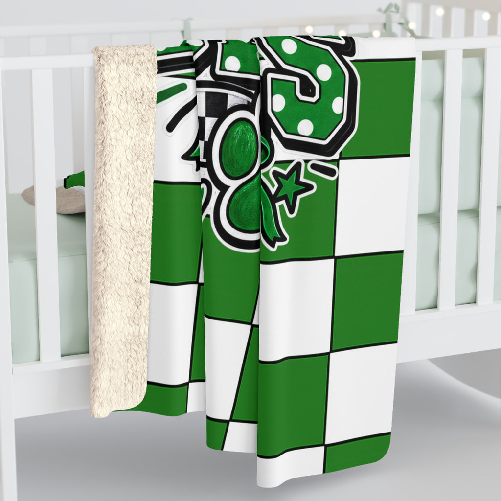Monahans Loboes Green Check Sherpa Blanket