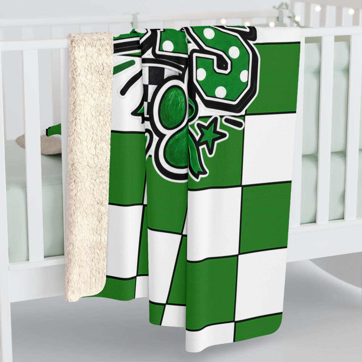 Monahans Loboes Green Check Sherpa Blanket
