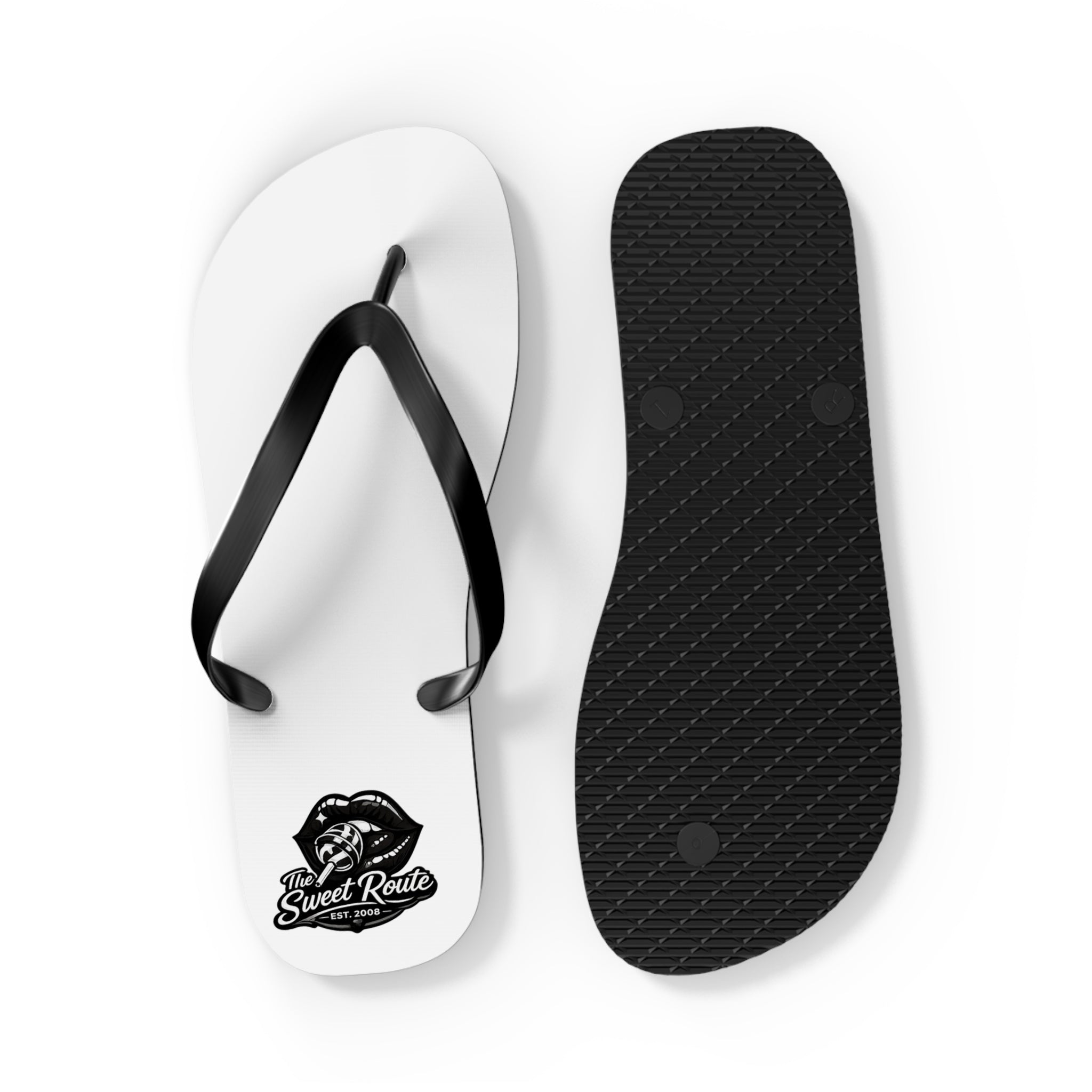 White and Black Sweet Route Logo Summer Beach Sandals