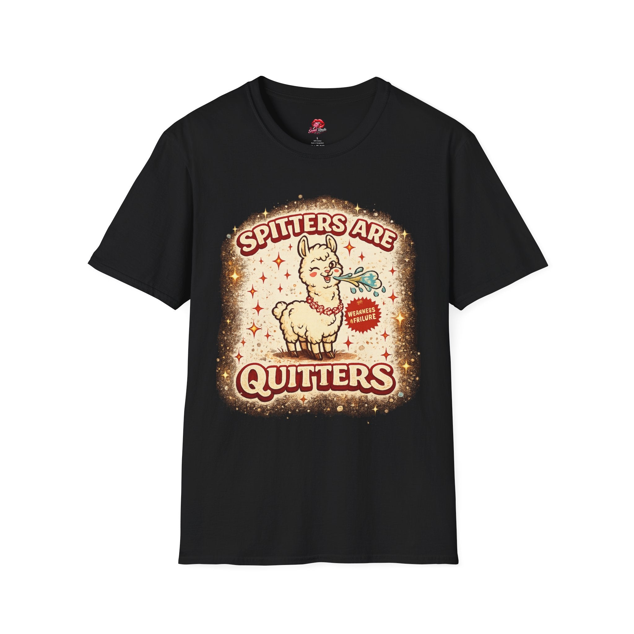 T-Shirt — "Spitters Are Quitters" Funny Llama Graphic Tee, Retro Vintage Vibe