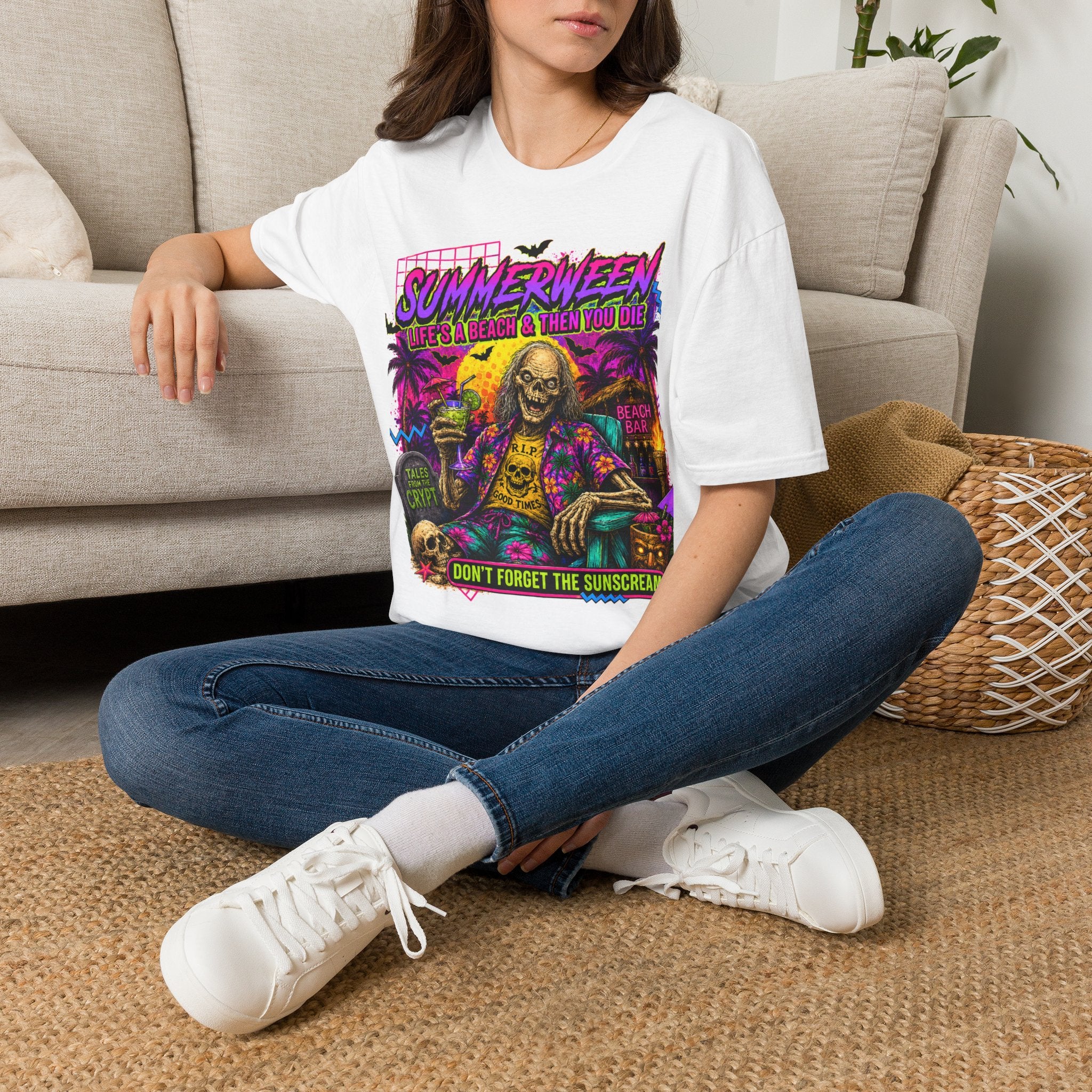 Summerween Life's a Beach & Then You Die' Retro Skull Beach Tee