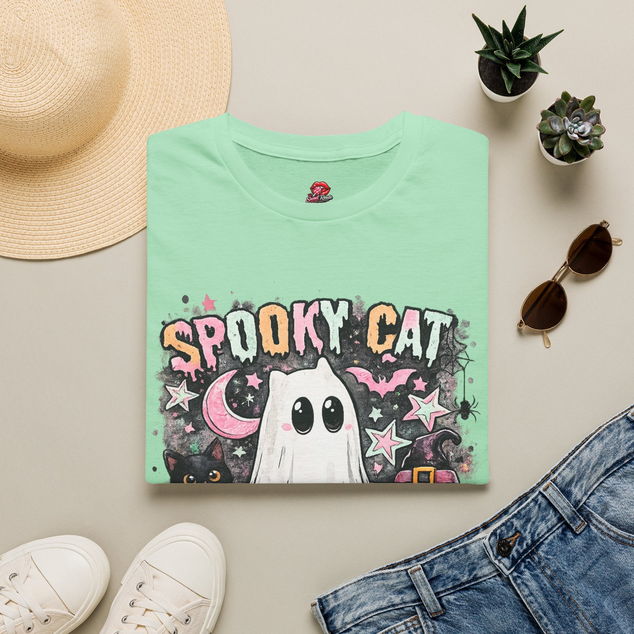 Spooky Cat Mom Club T-Shirt | Cute Halloween Ghost Cat Graphic tee | Retro Black Cat Shirt | Fall Cat Lover Tee | Halloween Gift