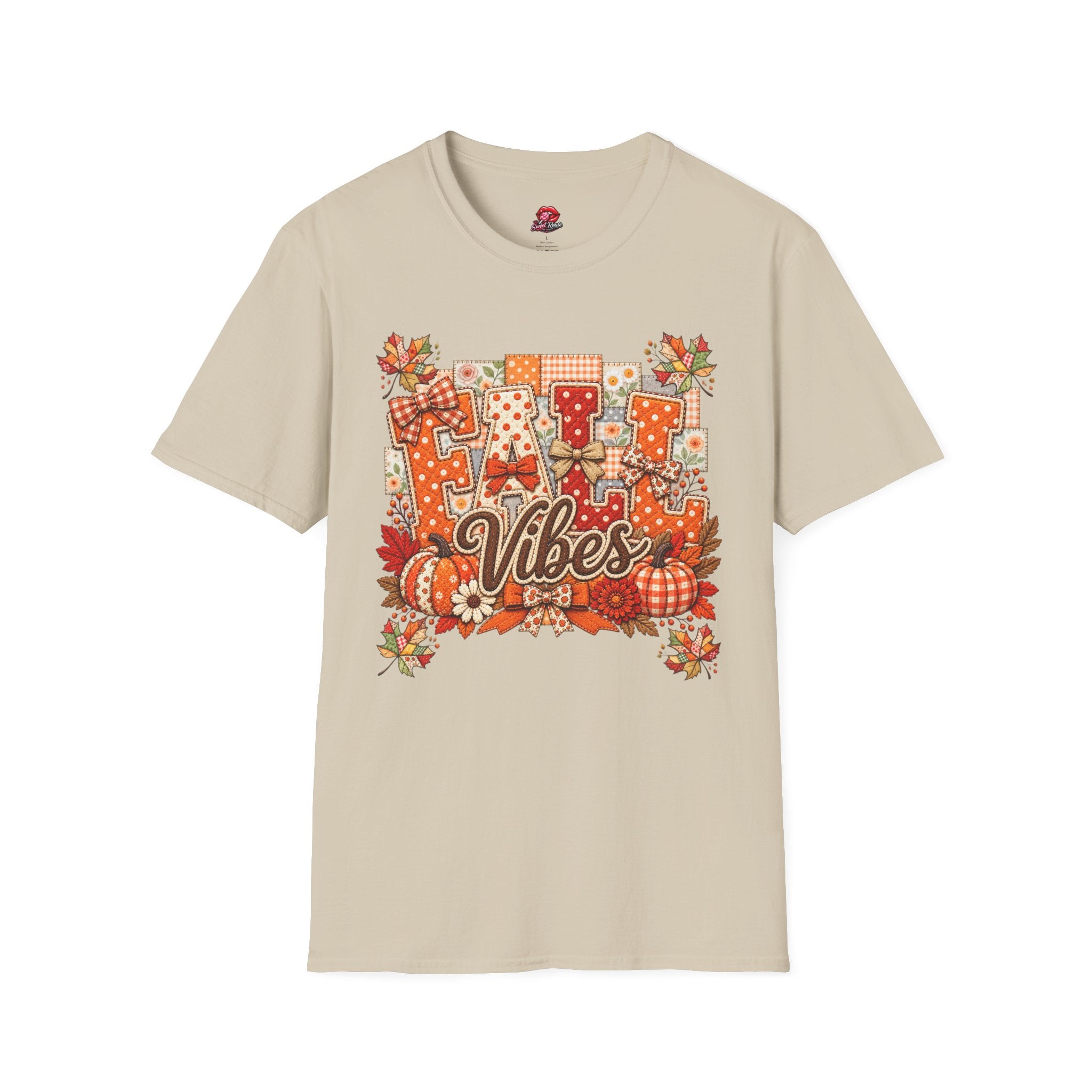Autumn Plaid Leaves Quilted Style Graphic Tee