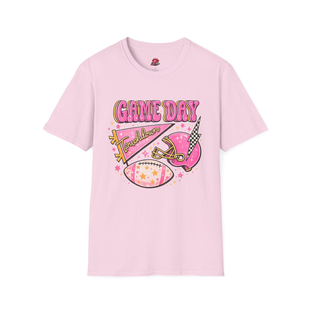 Game Day Touchdown T-Shirt | Pink Retro Football Graphic Tee | Cute Football Fan Shirt