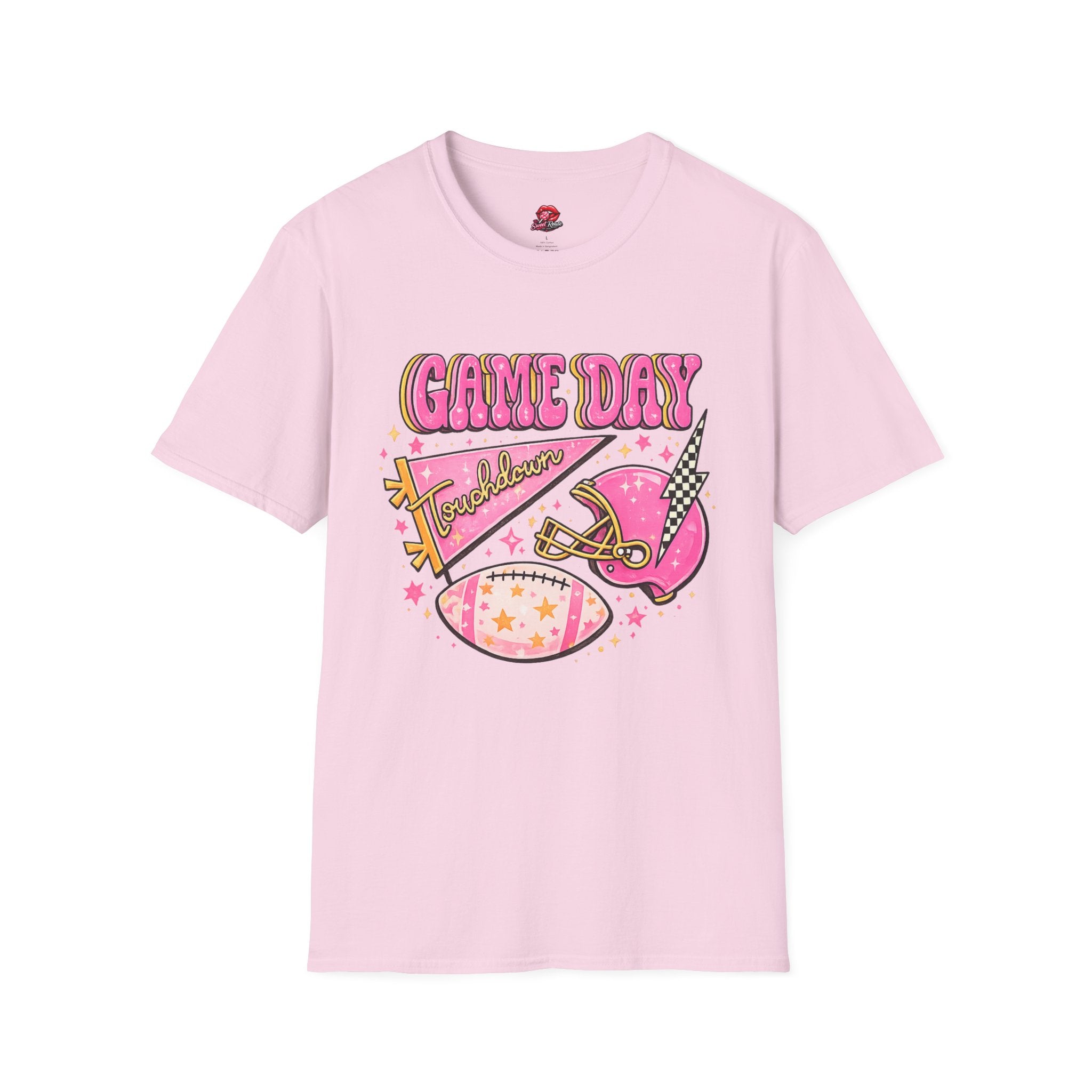 Game Day Touchdown T-Shirt | Pink Retro Football Graphic Tee | Cute Football Fan Shirt