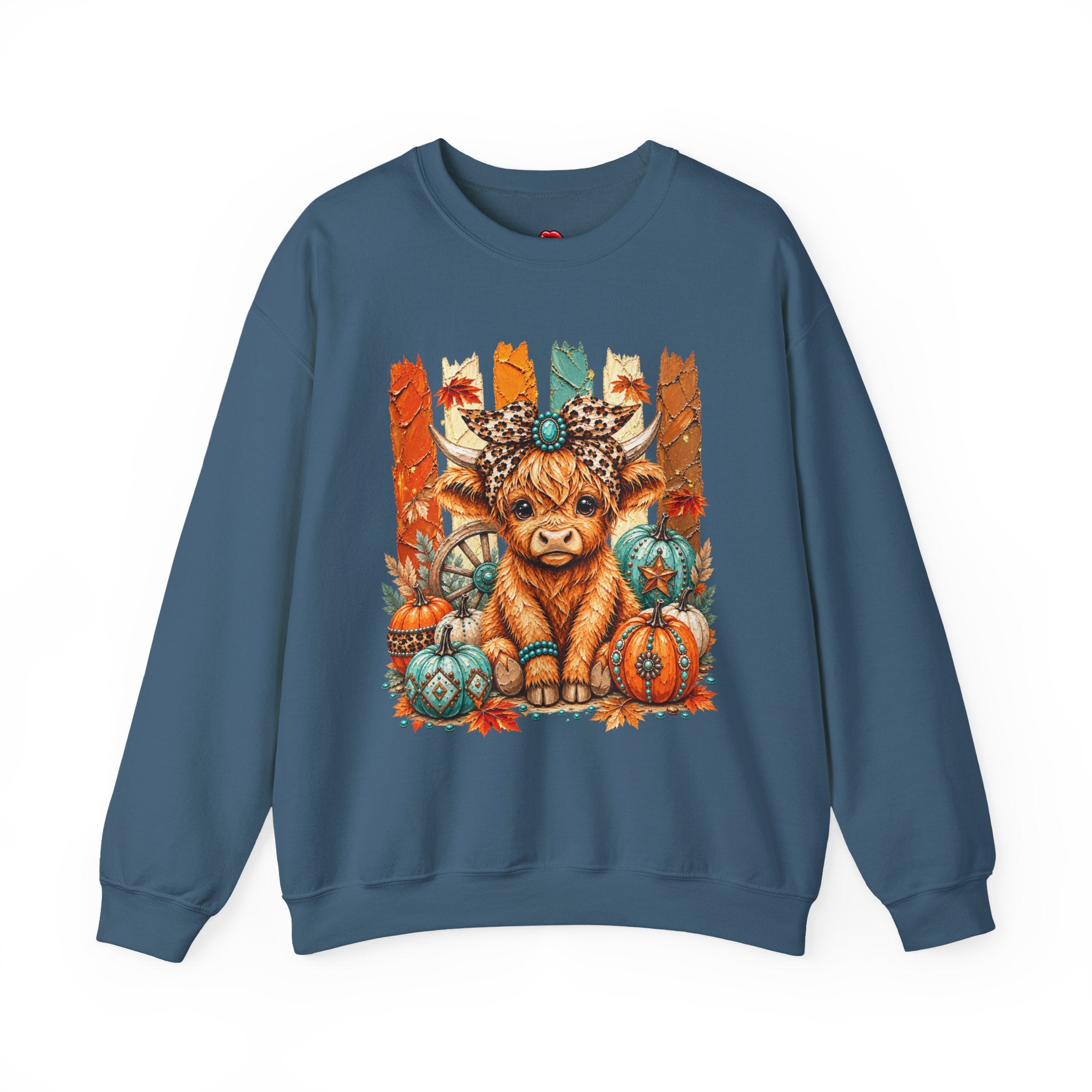 Autumn Highland Cow Crewneck Sweatshirt — Cute Fall Pumpkin Farm Sweatshirt