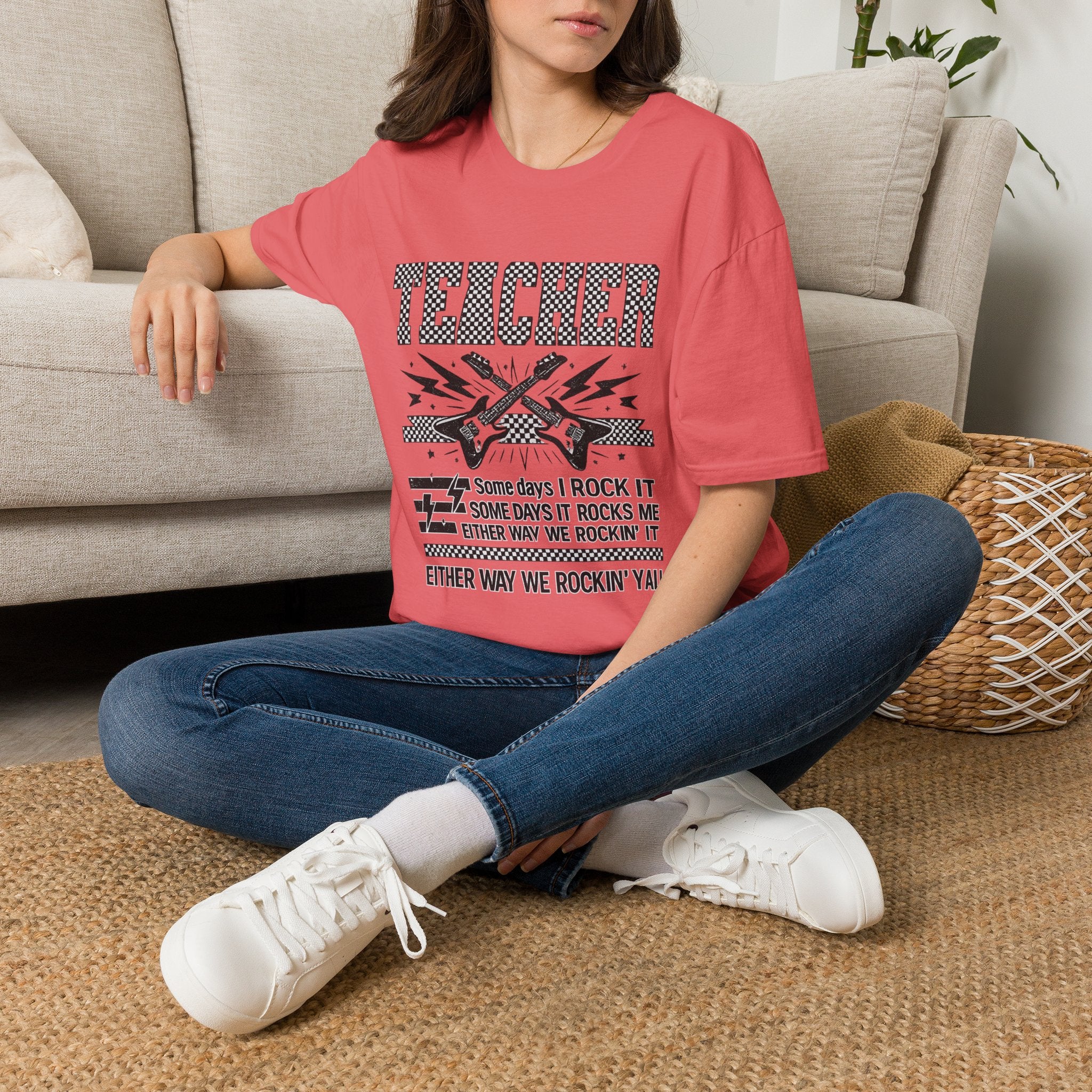 Teacher Rock T-Shirt | Retro Guitar Teacher Shirt | Vintage Rock & Roll Classroom Tee | Funny Teacher Gift