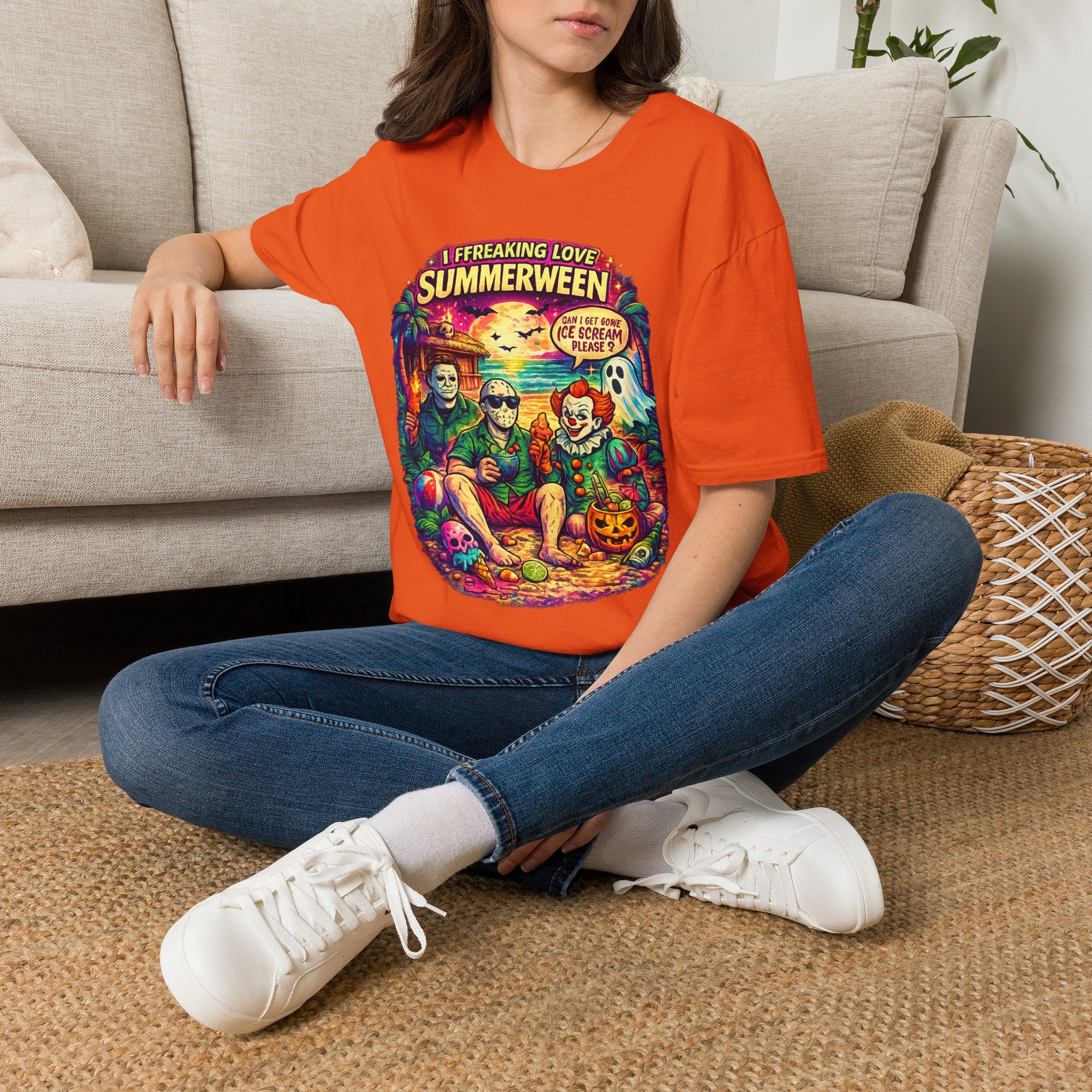 Summerween Horror Beach T-Shirt — "I Freaking Love Summerween" Graphic Tee
