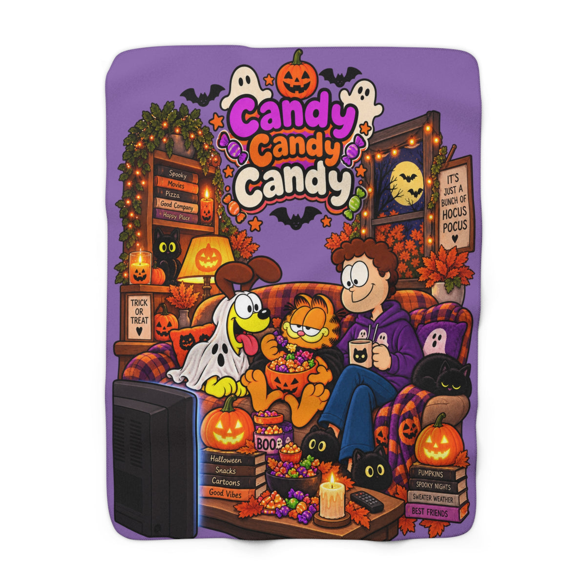 Cozy Halloween 'Candy Candy Candy' Movie Night Sherpa Blanket