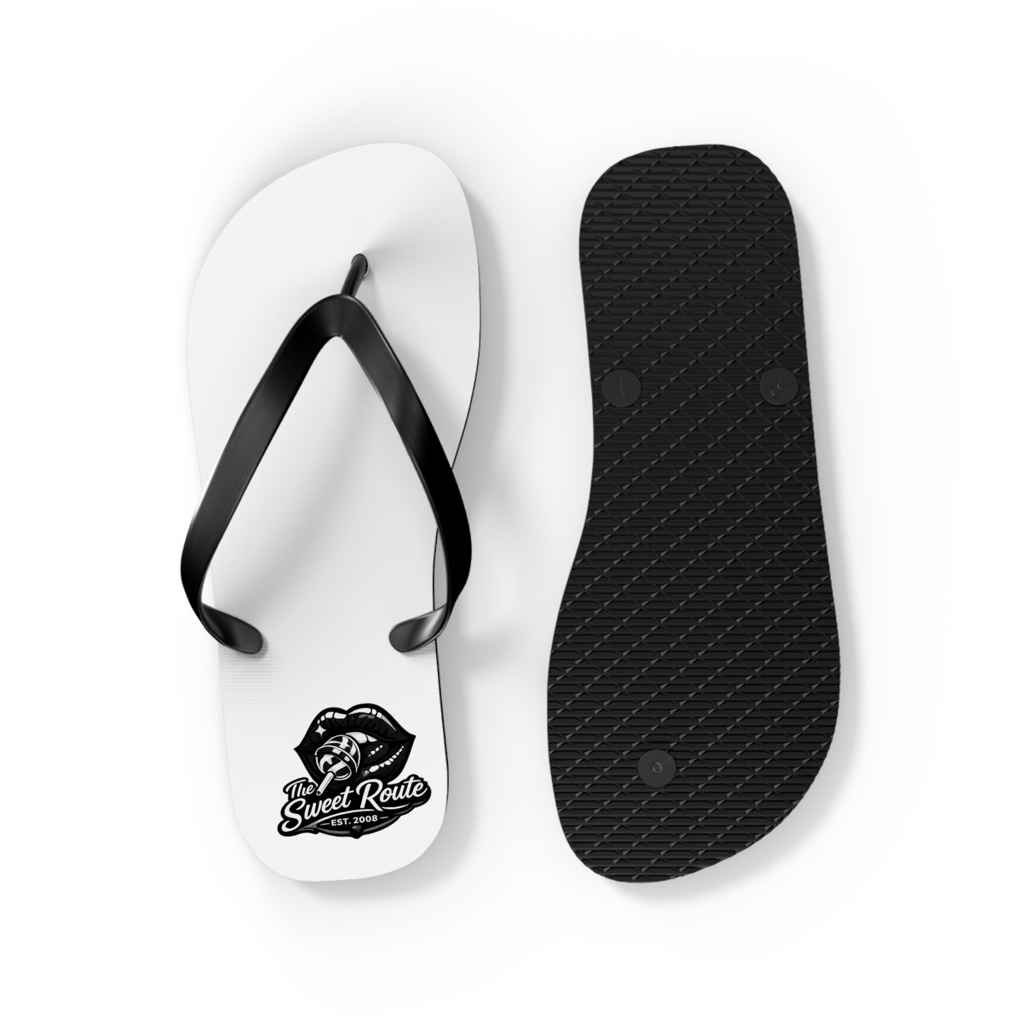 White and Black Sweet Route Logo Summer Beach Sandals