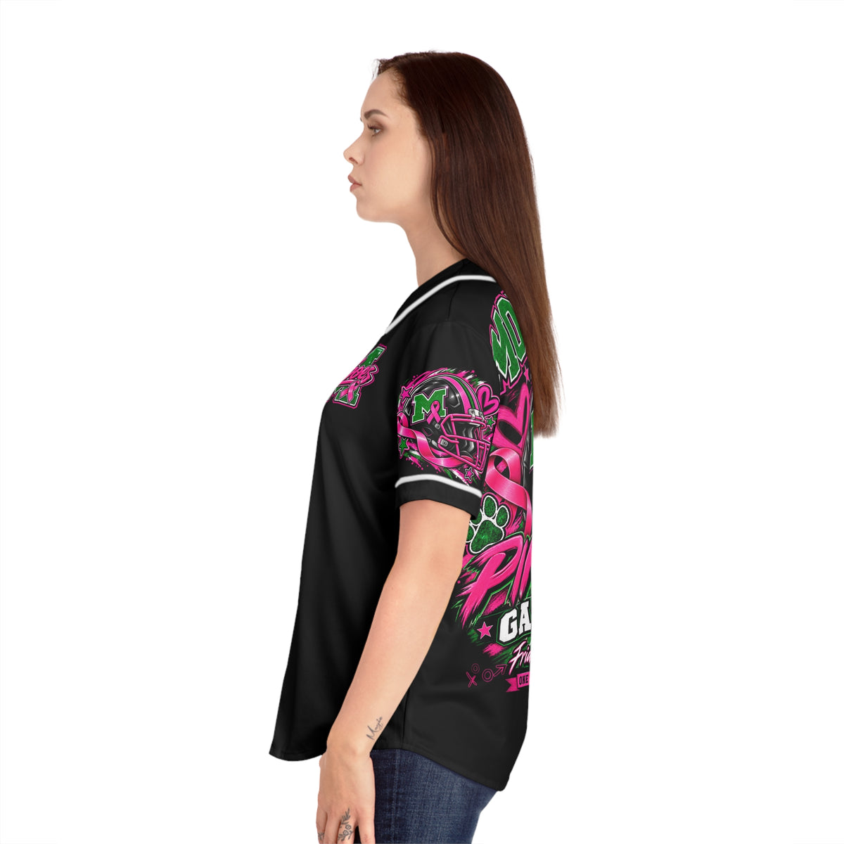 Monahans Loboes Pink Out Game Day Women’s Baseball Jersey – Black