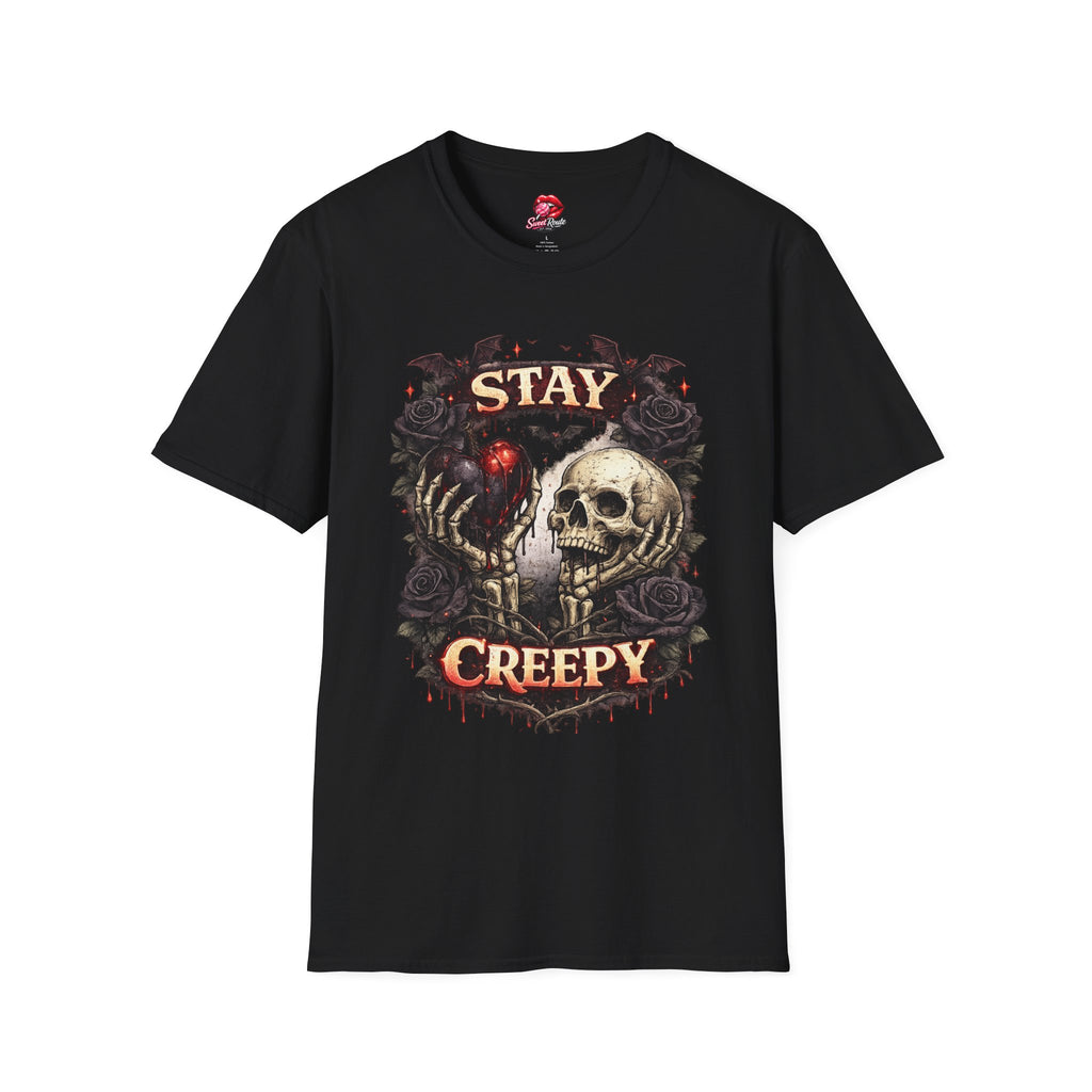 Stay Creepy Skull Heart T-Shirt | Gothic Halloween Skull Tee | Spooky Season Graphic Shirt | Dark Academia Halloween | Horror Lover Gift