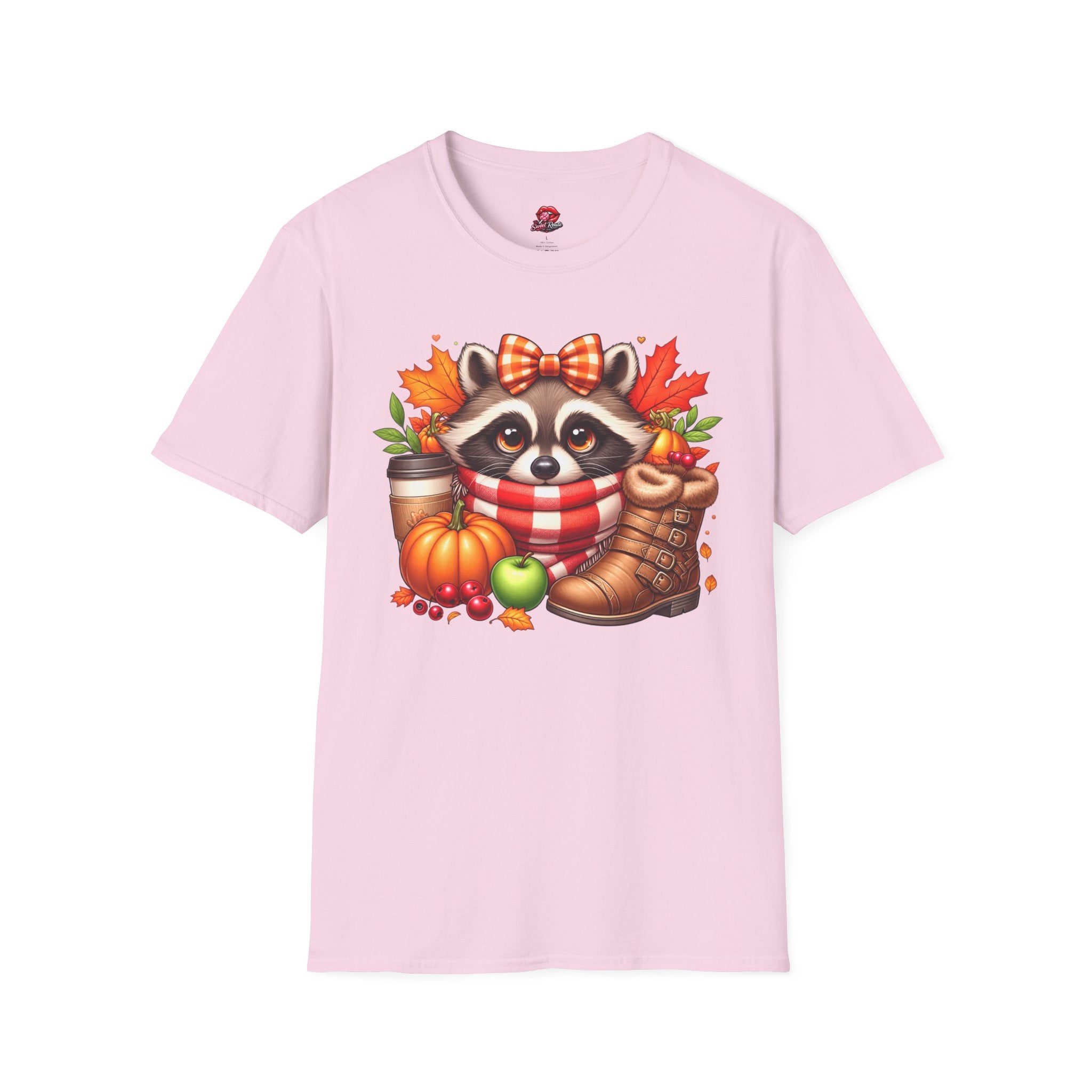 Cute Fall Pumpkin, Coffee & Leaves Raccoon T-Shirt