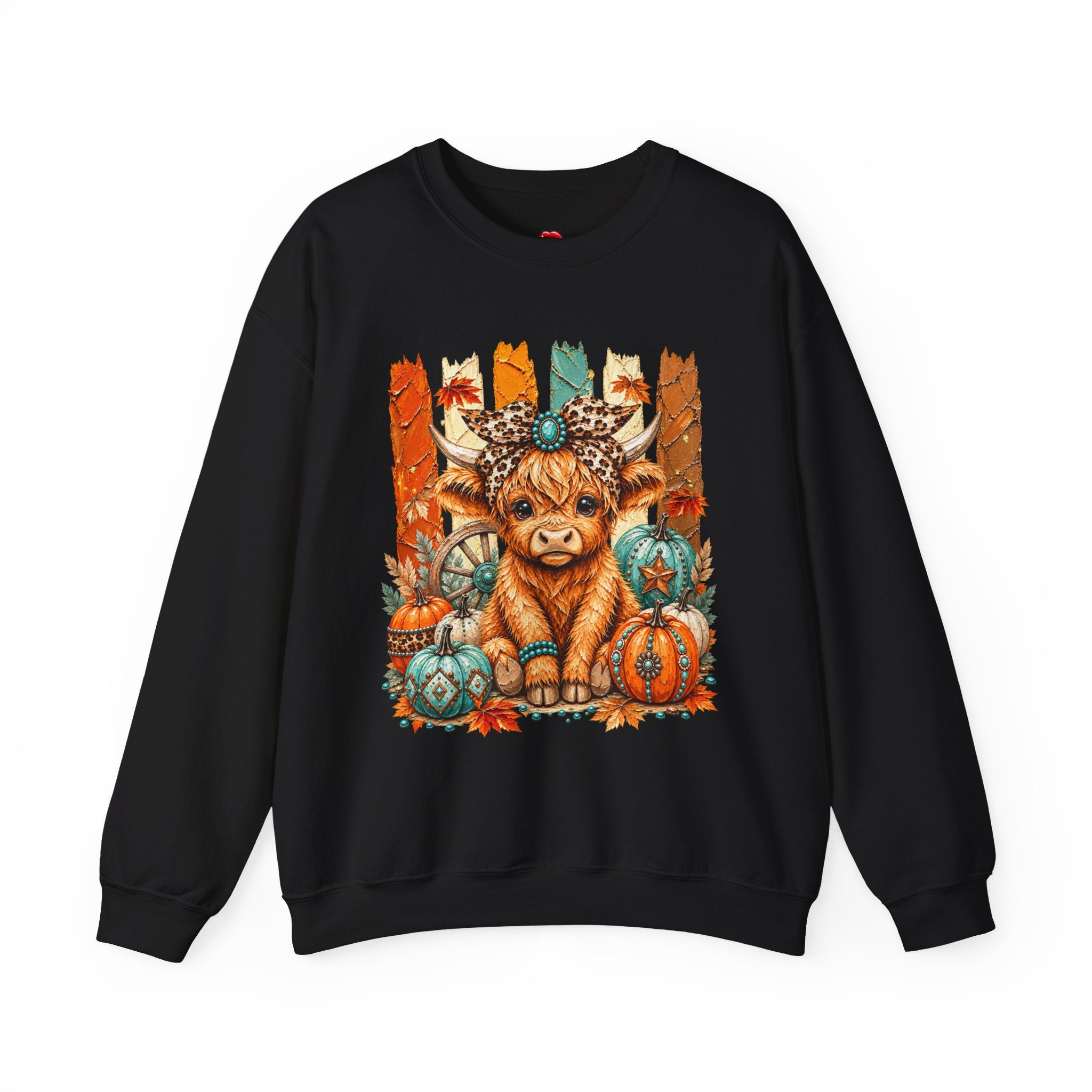 Autumn Highland Cow Crewneck Sweatshirt — Cute Fall Pumpkin Farm Sweatshirt