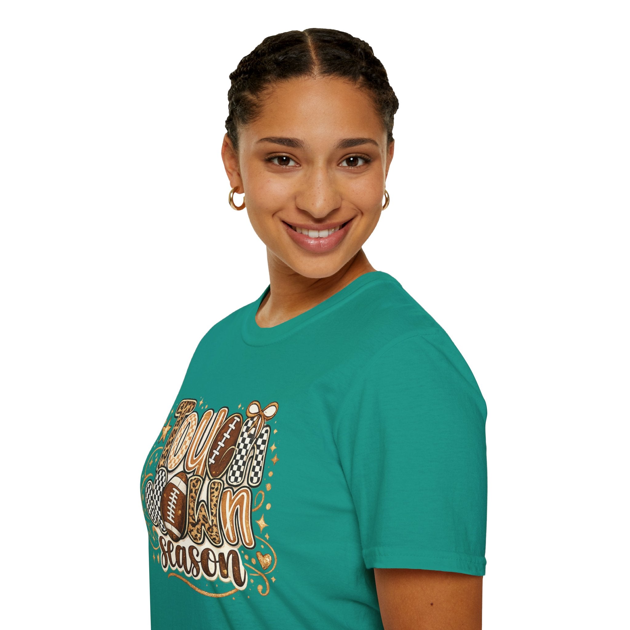 Touchdown Season Leopard & Checkered Football T-Shirt | Cute Game Day Graphic Tee | Women’s Football Season Shirt