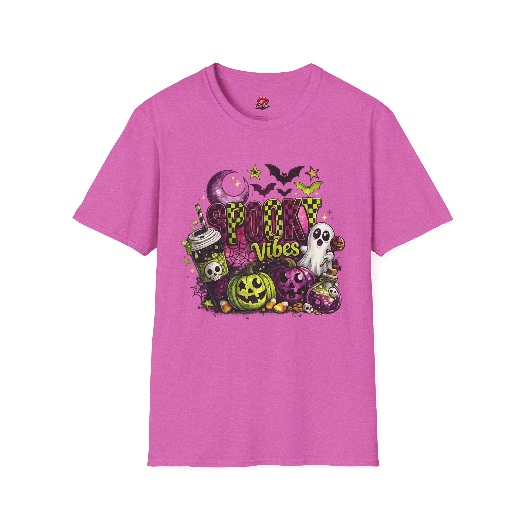 Spooky Vibes Halloween Ghost Pumpkin T-Shirt | Cute Retro Fall Graphic Tee | Vintage Halloween Shirt | Autumn Ghost Shirt | Spooky Season Gift