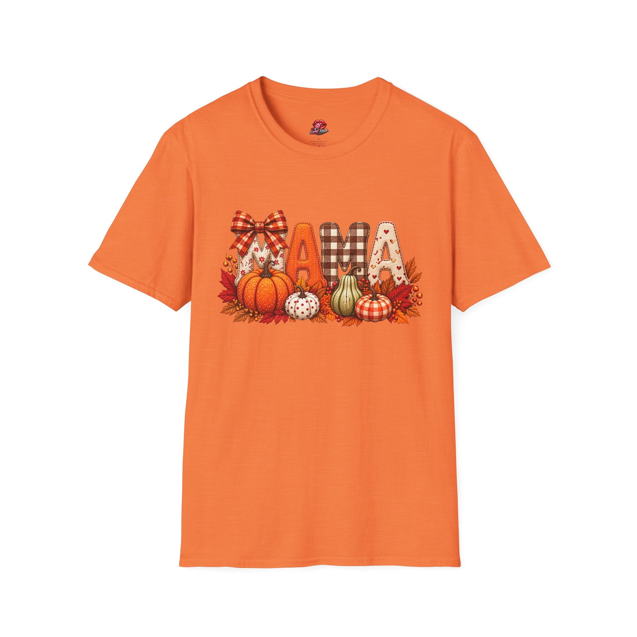 Mama Fall Pumpkin T-Shirt — Autumn Plaid & Gingham Harvest Tee