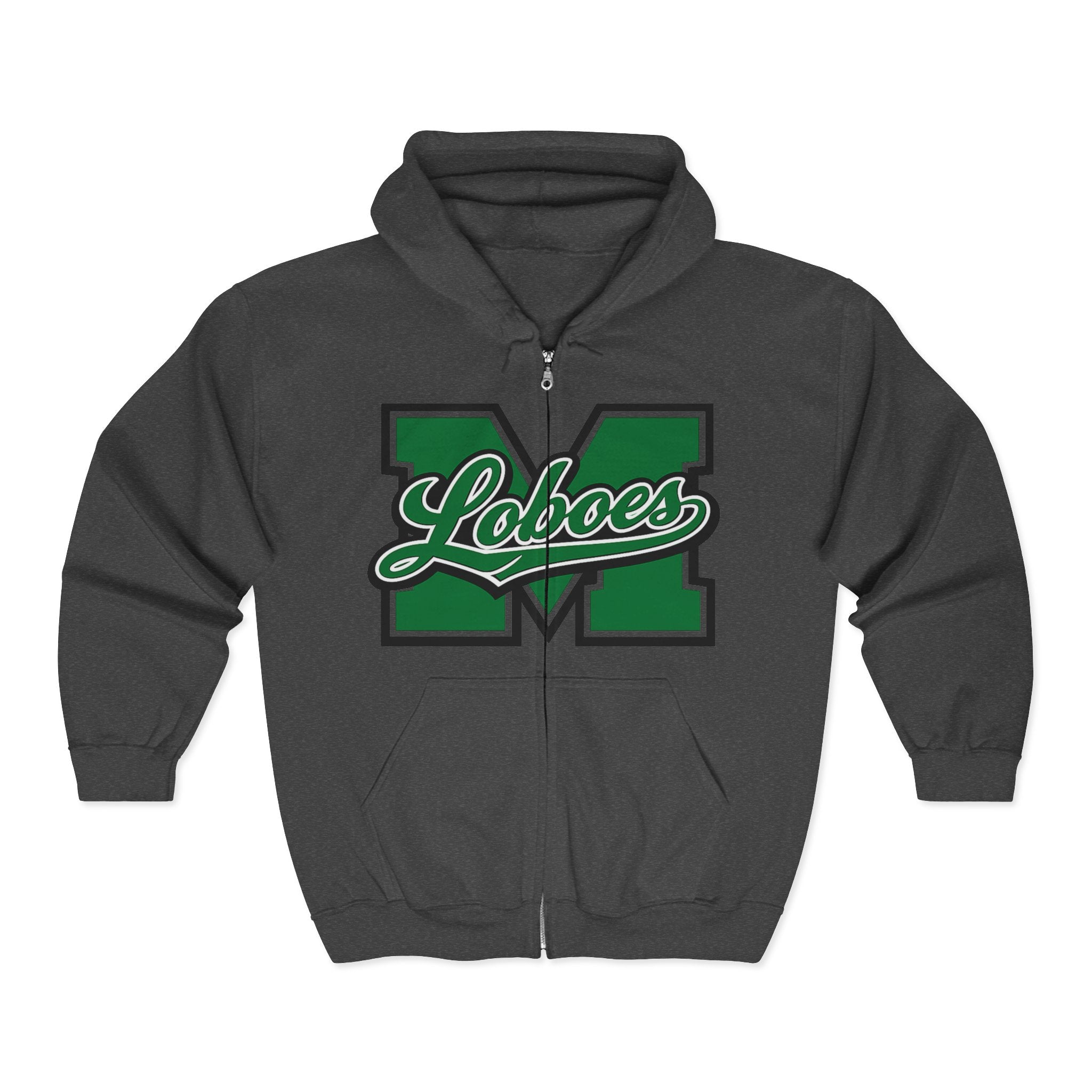 Green Block Letter Varsity Style Full-Zip Sweatshirt