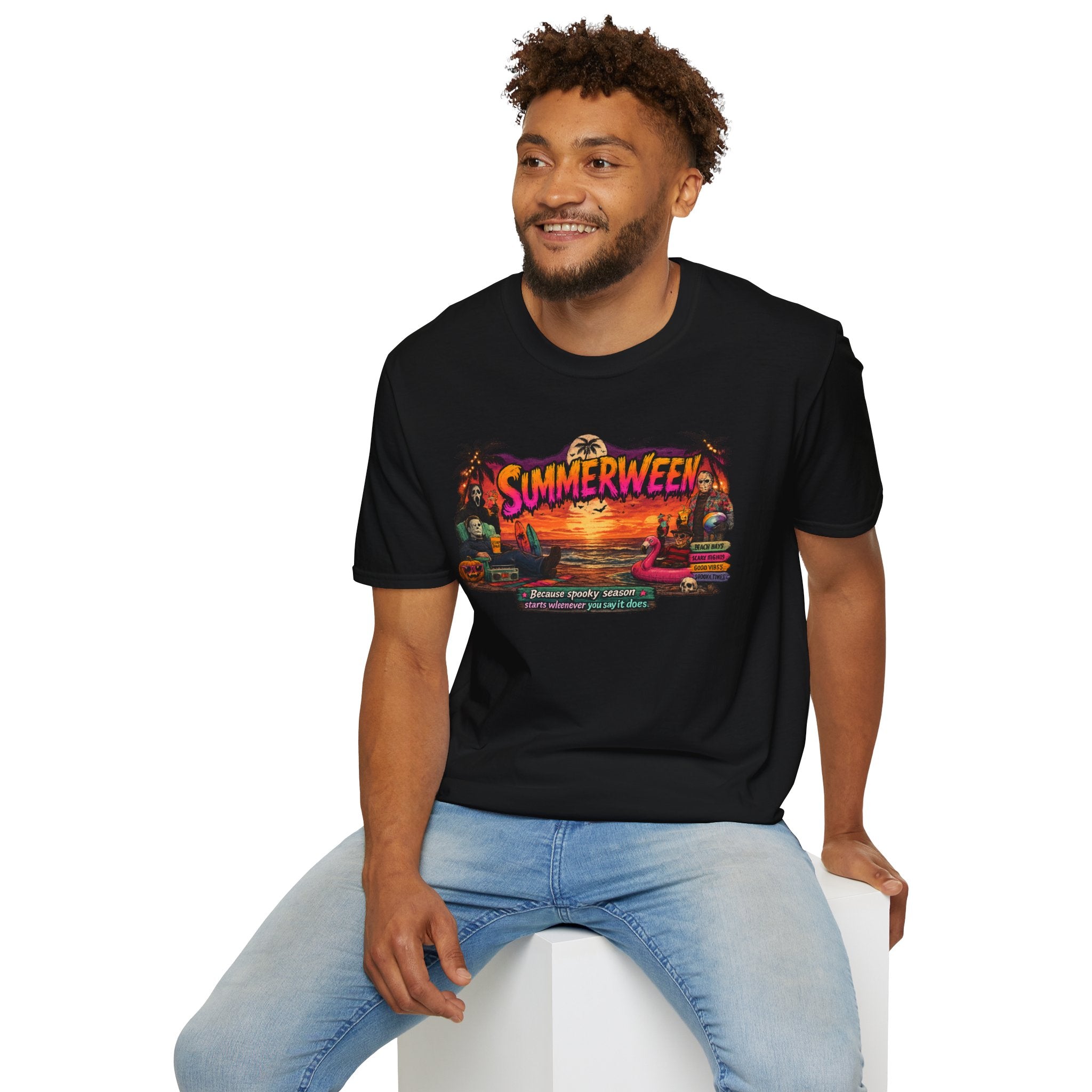 Summerween Halloween Beach Vibes "Because Spooky Season" Graphic Tee