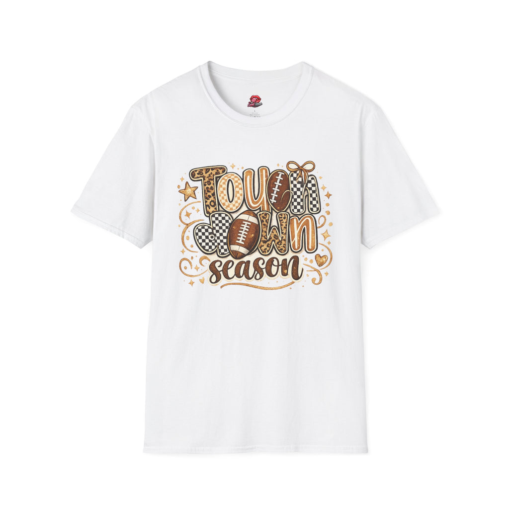 Touchdown Season Leopard & Checkered Football T-Shirt | Cute Game Day Graphic Tee | Women’s Football Season Shirt