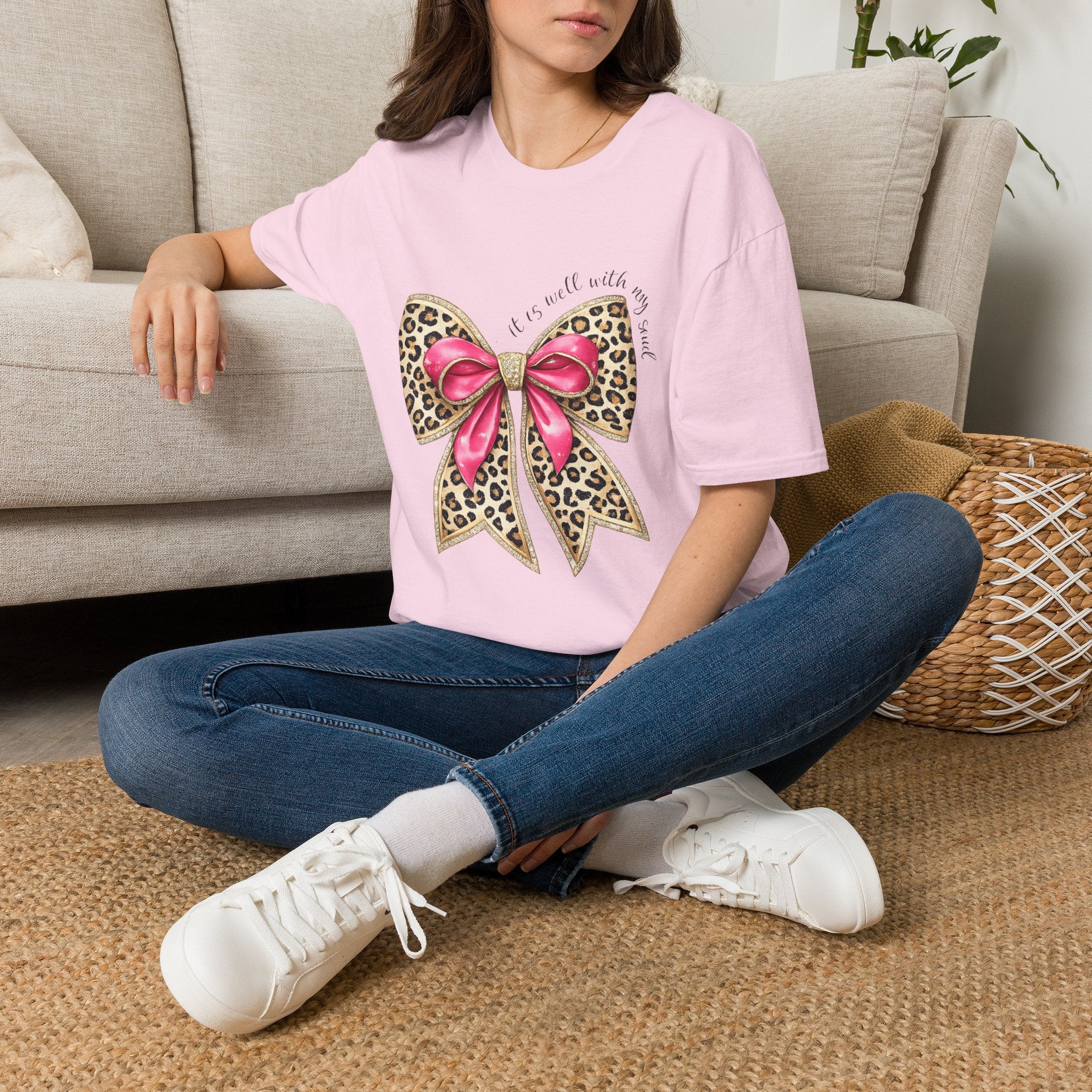 Leopard Bow with Pink Ribbon T-Shirt