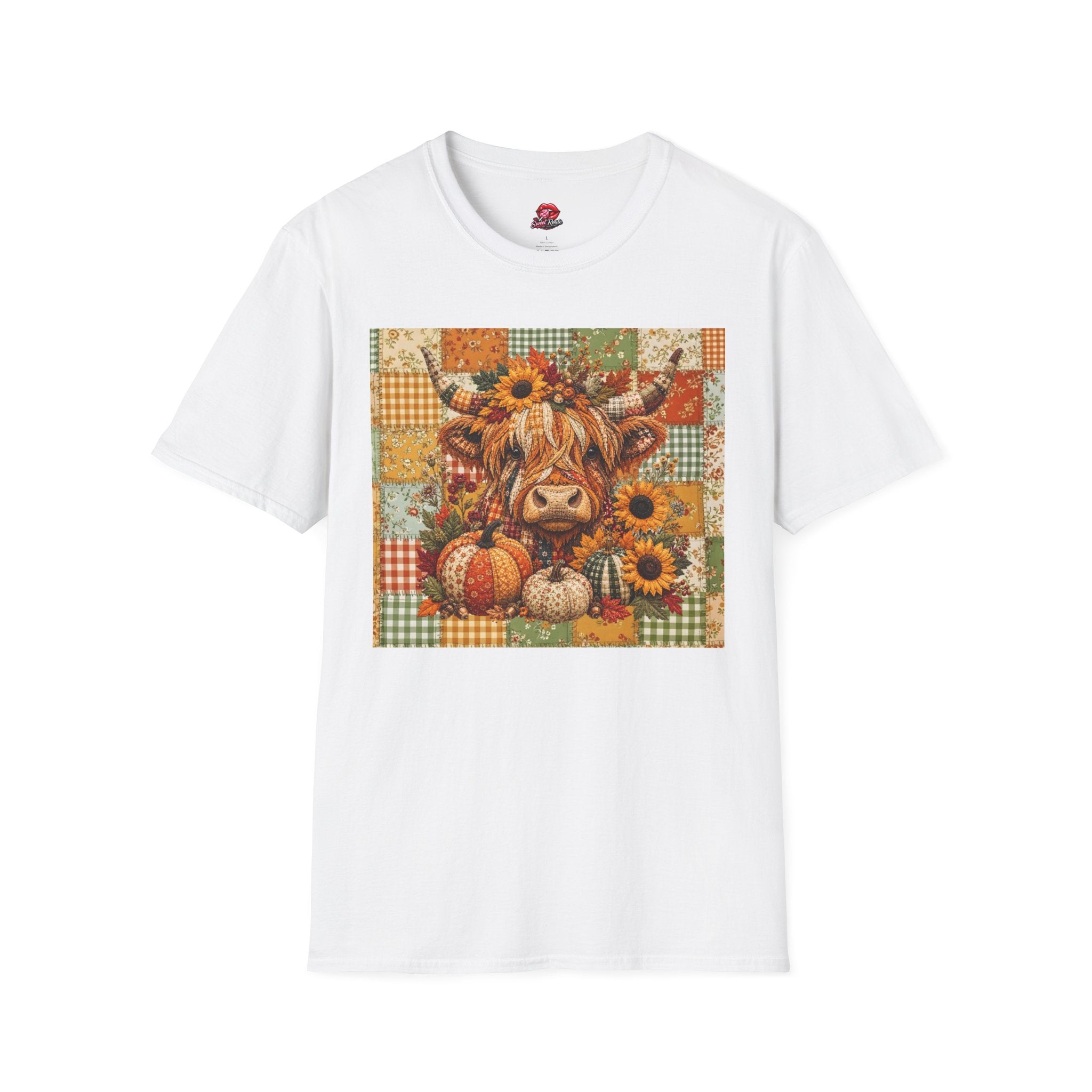Autumn Patchwork Highland Cow T-Shirt