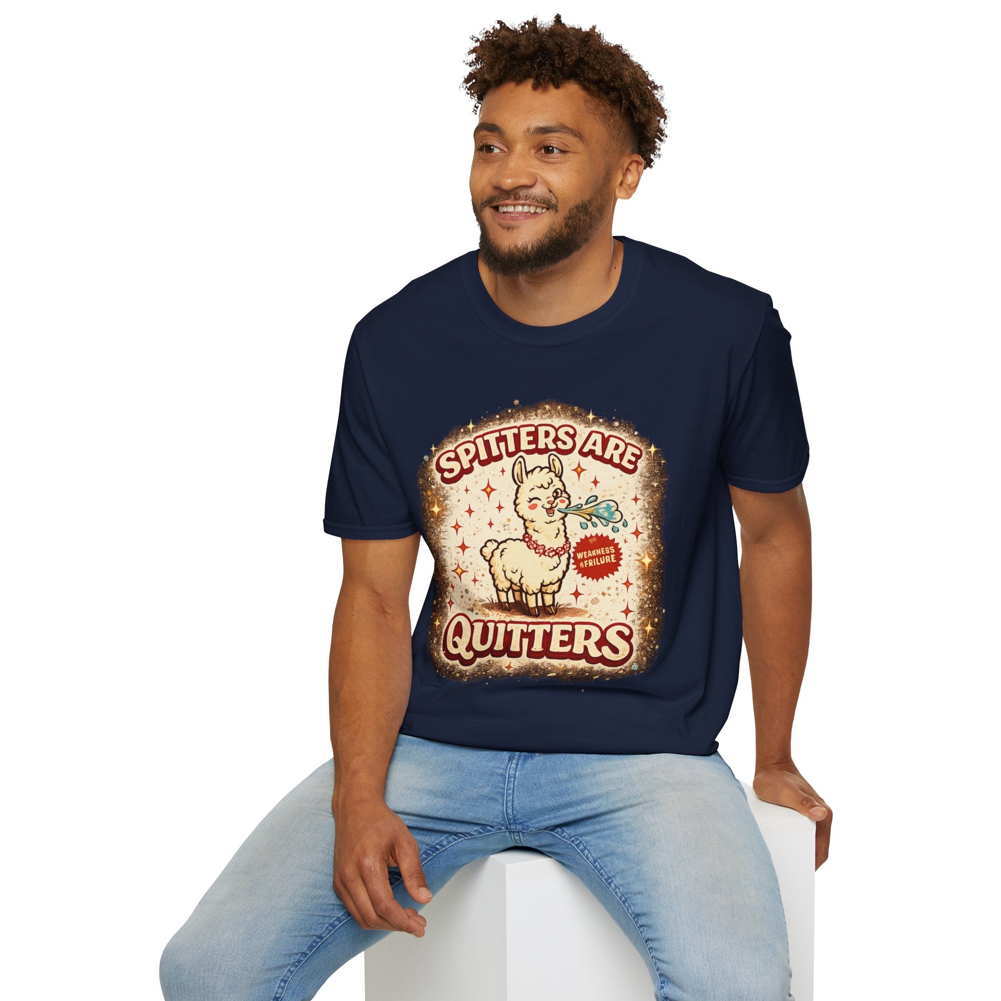 T-Shirt — "Spitters Are Quitters" Funny Llama Graphic Tee, Retro Vintage Vibe