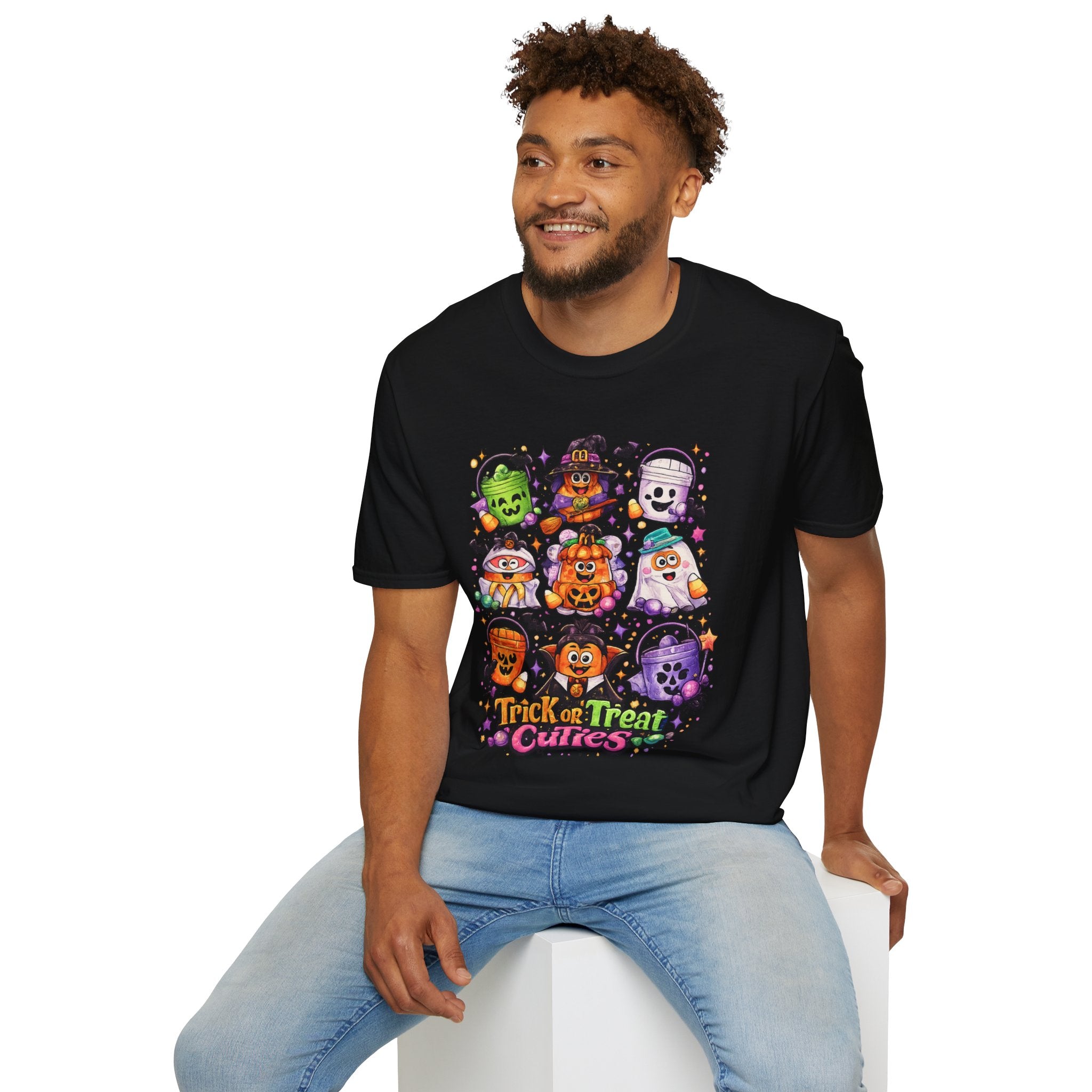 Halloween Trick or Treat Cuties T-Shirt | Cute Ghost & Pumpkin Kids Halloween Graphic Tee | Retro Spooky Season Shirt