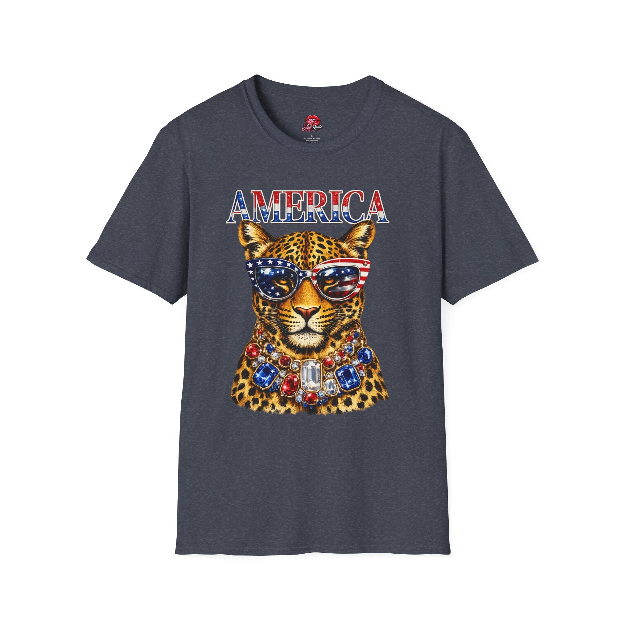 Patriotic Leopard with USA Sunglasses T-Shirt