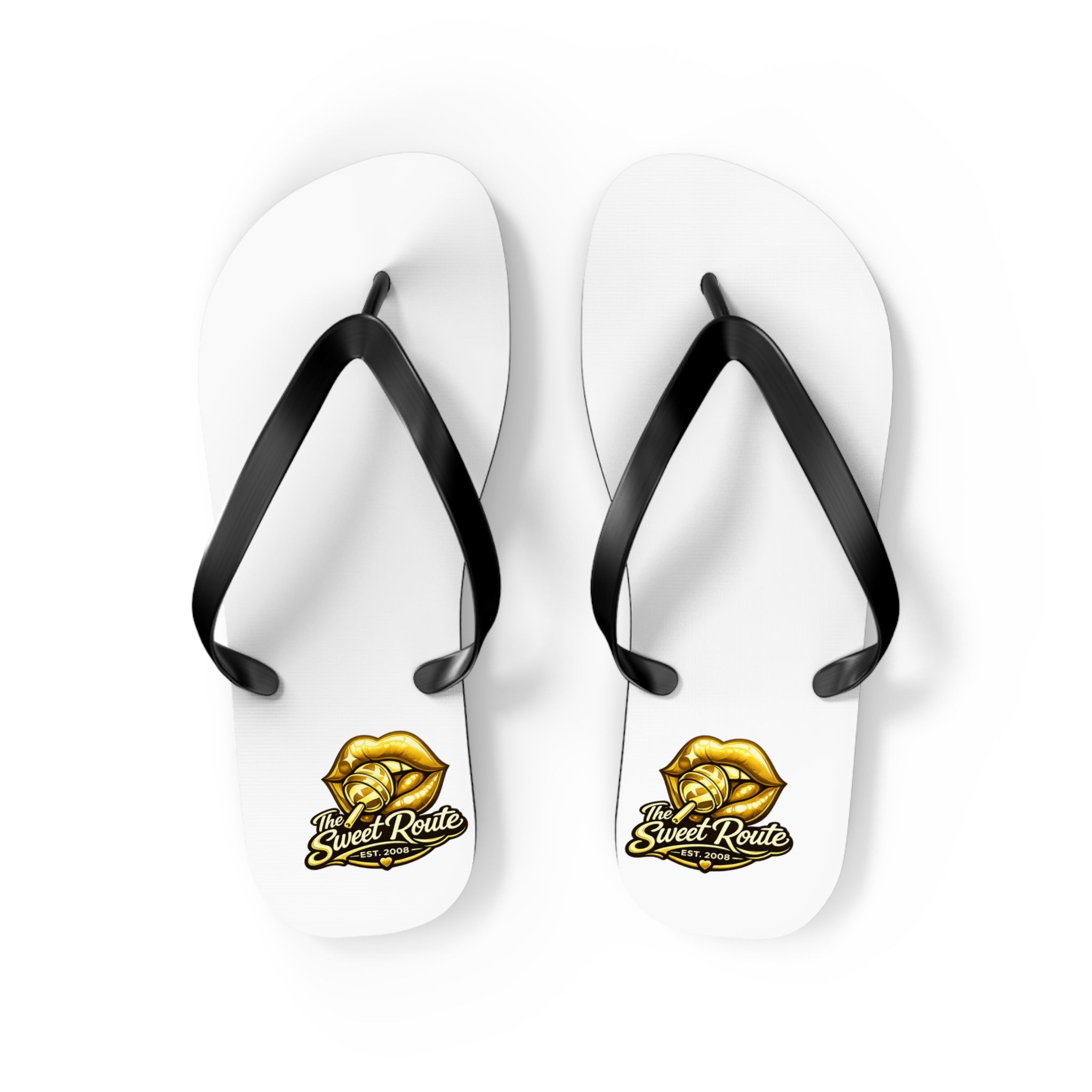 Gold Sweet Route Logo Beach Sandals