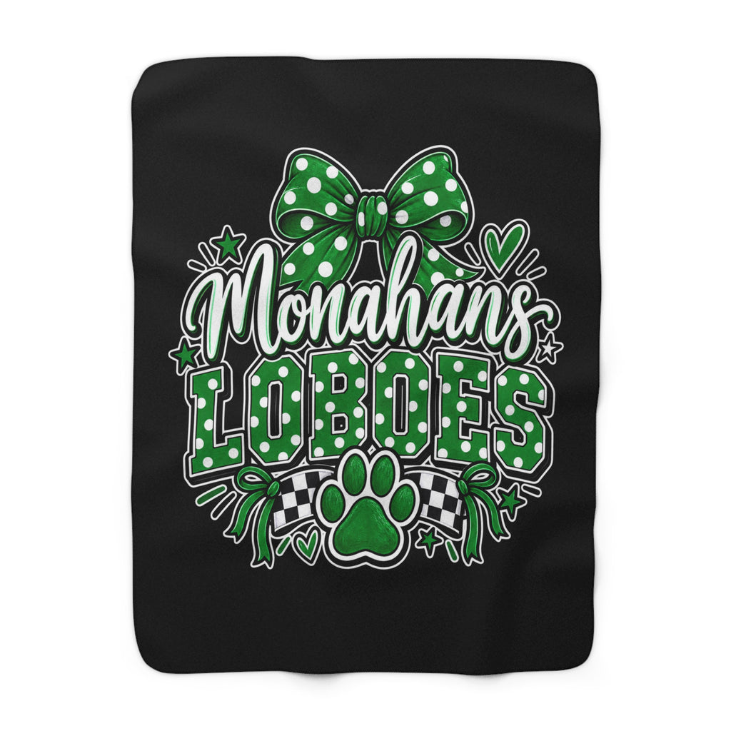 Monahan's Loboes Sherpa Fleece Blanket — Green Paw & Bow School Spirit Throw