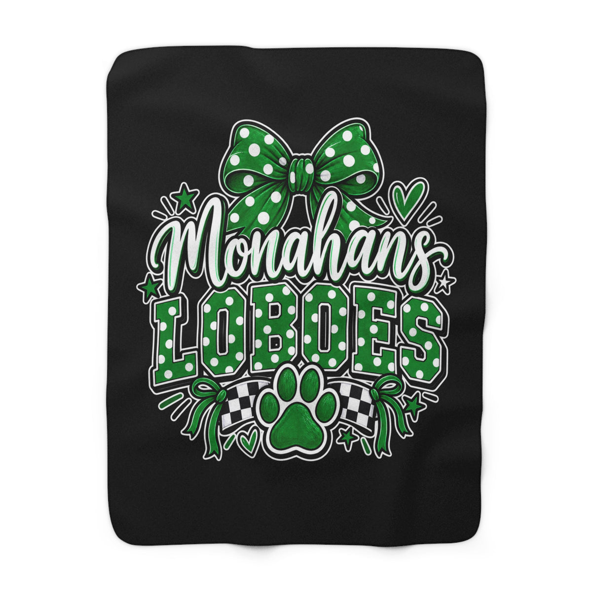Monahan's Loboes Sherpa Fleece Blanket — Green Paw & Bow School Spirit Throw