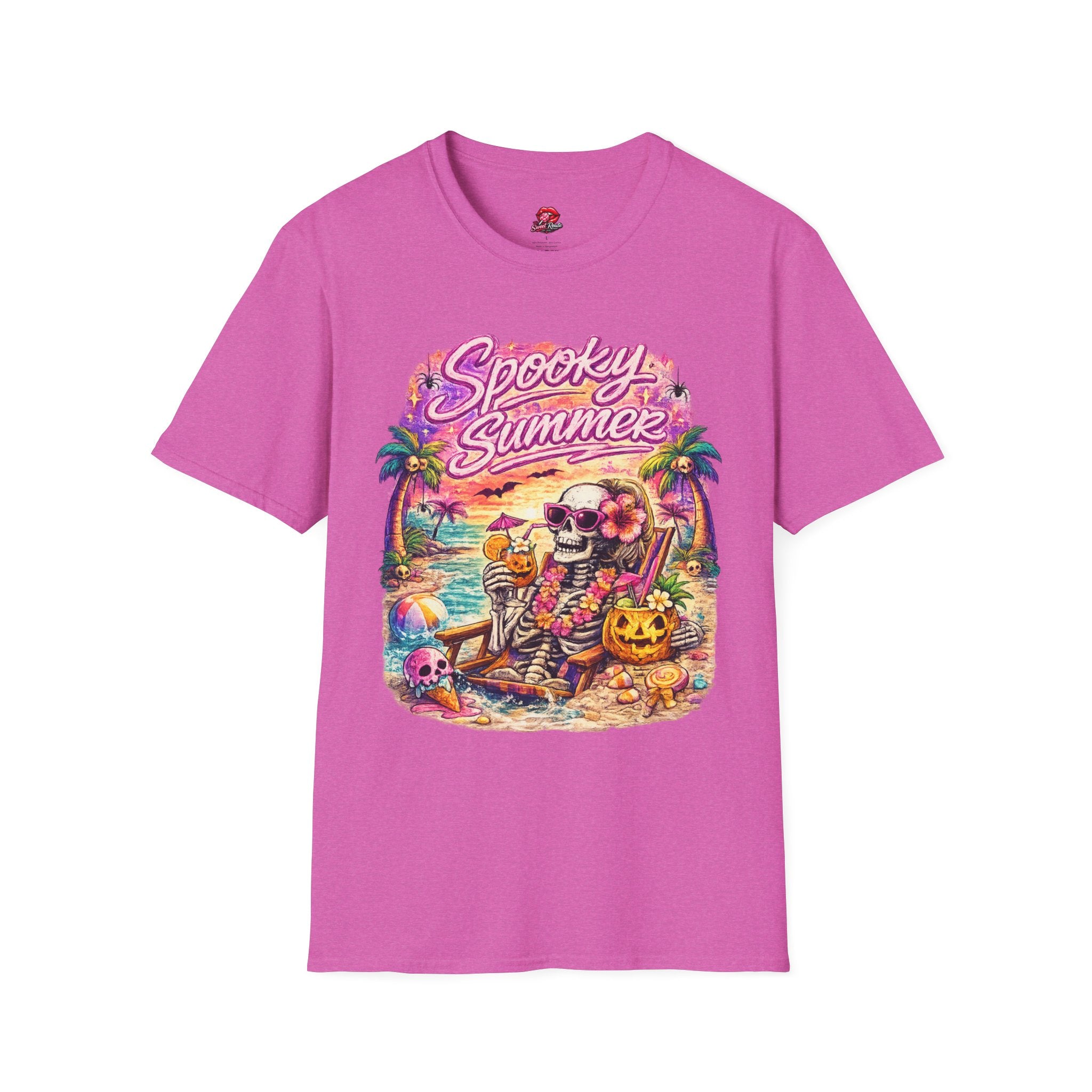 Spooky Summer T-Shirt | Retro Beach Skull & Palm Tree Shirt | Summerween Graphic Tee | Halloween Beach Vacation Shirt | Tropical Spooky Tee