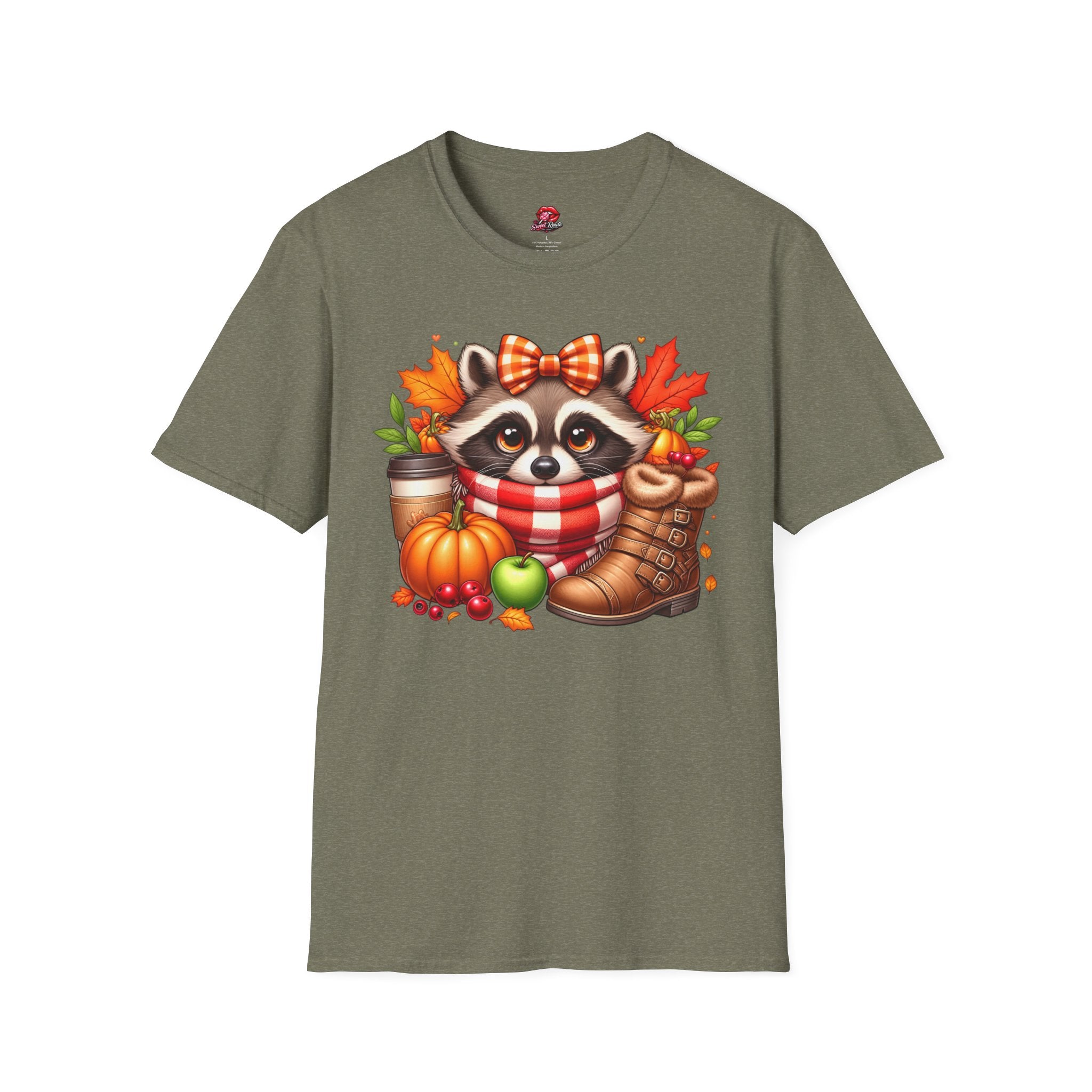 Cute Fall Pumpkin, Coffee & Leaves Raccoon T-Shirt